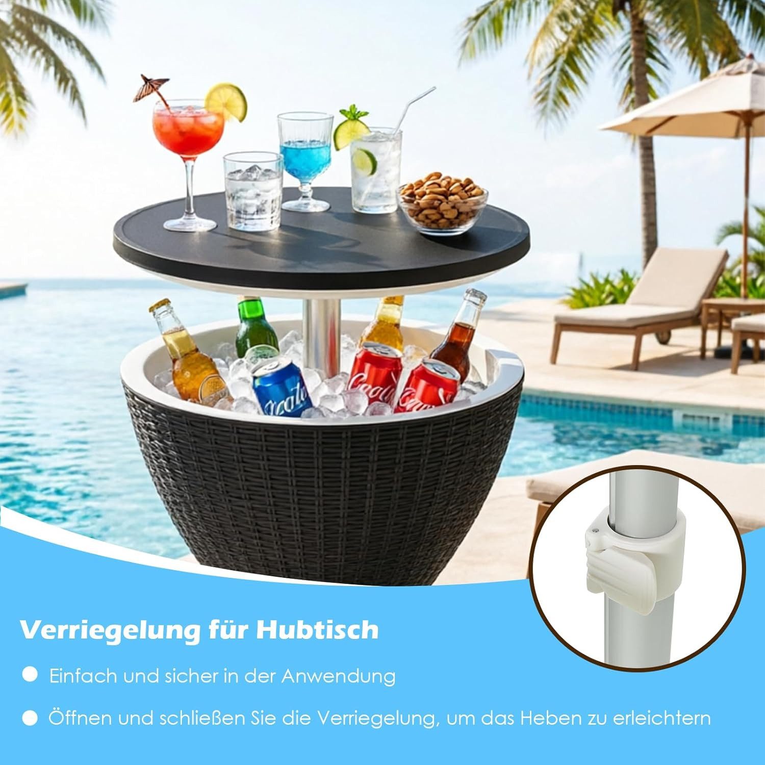 KOMFOTTEU Weinkühler 30L Eiskübel, mit Ablassschraube & Deckel, multifunktional, wetterfest, tragbar