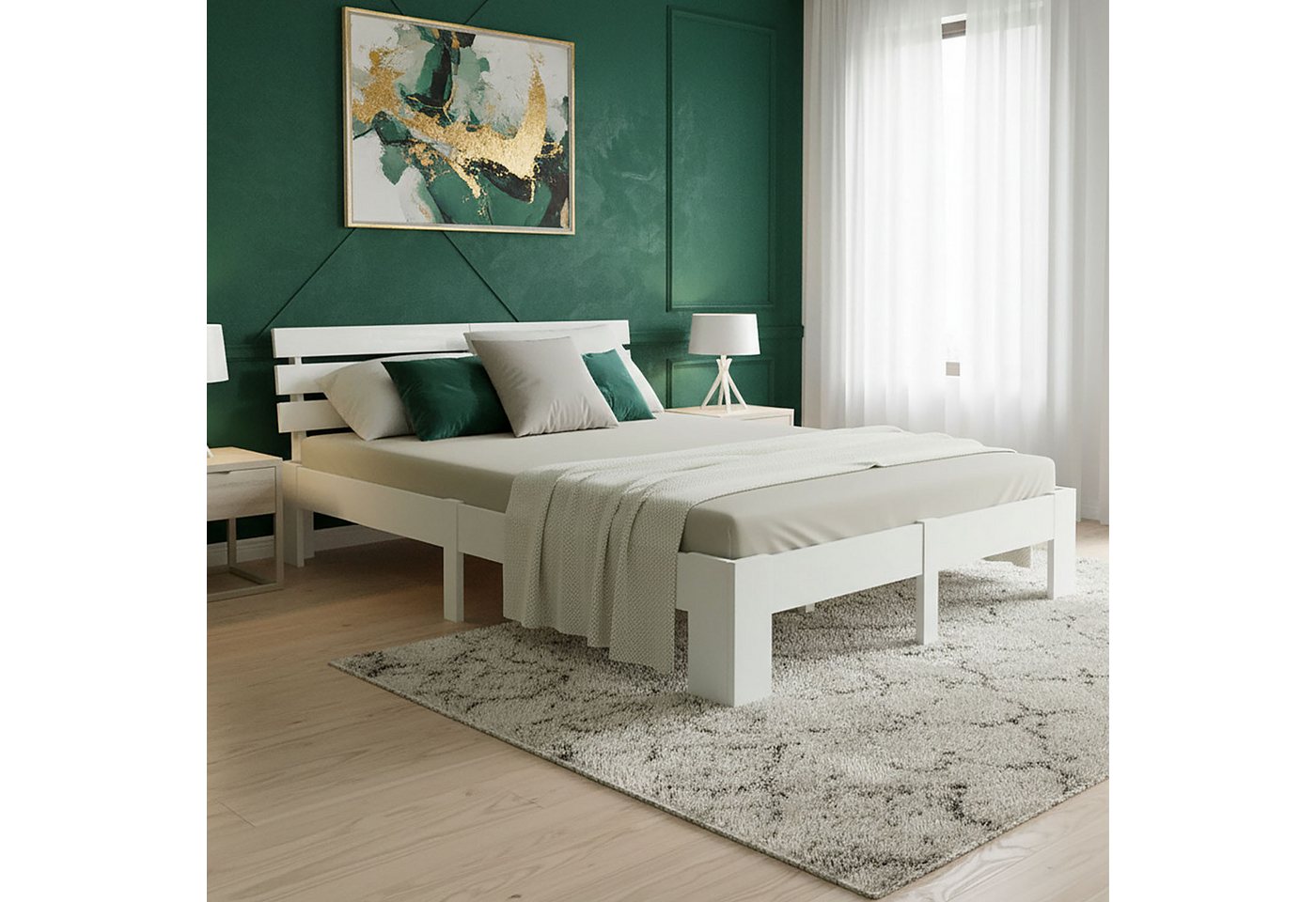 Homestyle4u Massivholzbett 90x200 120x200 140x200 160x200 180x200 mit Lattenrost Doppelbett (Set, mit Lattenrost, Weiß), 160x200, modern, stabil
