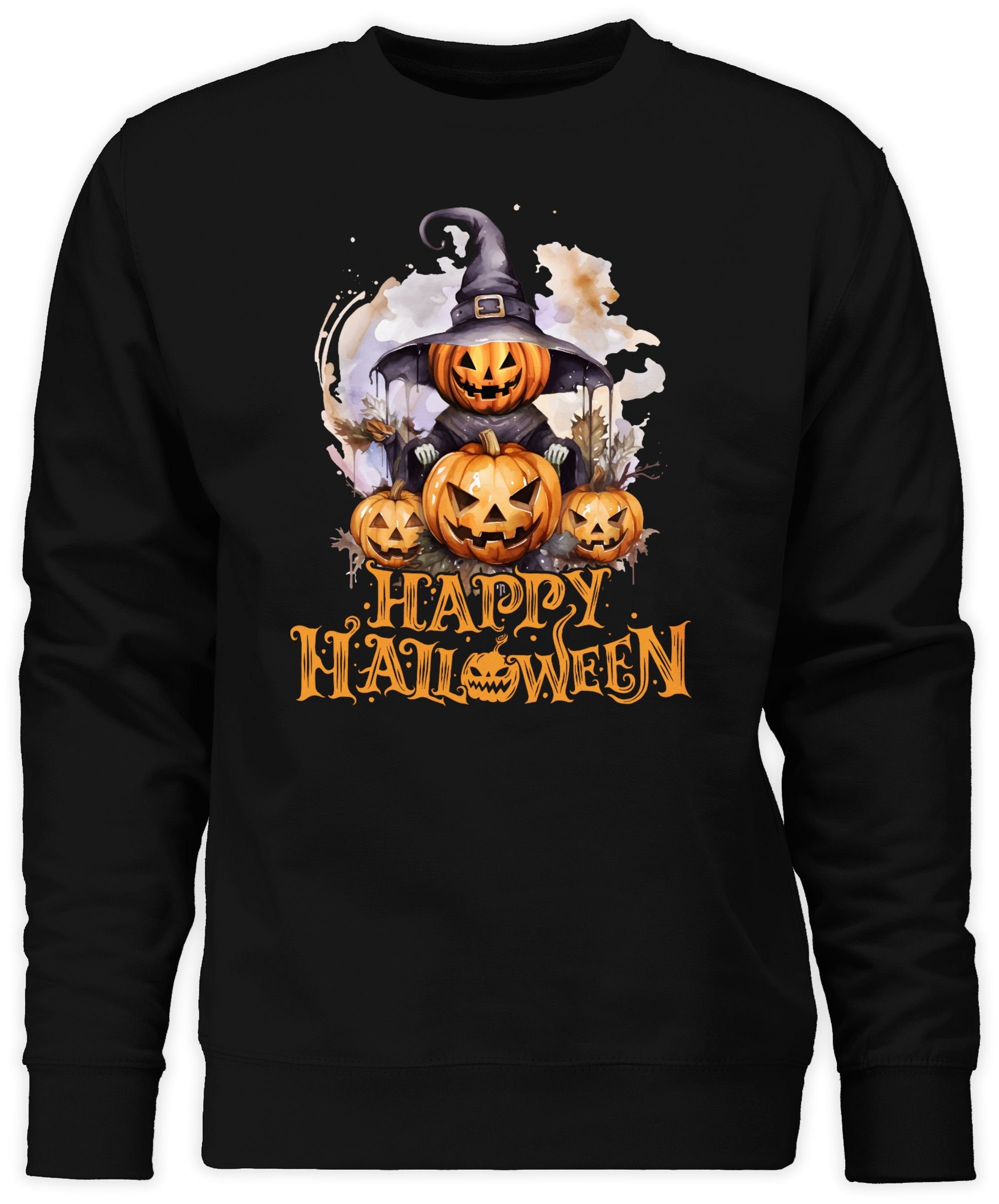 Sweatshirt Happy Halloween Hexe Kürbiskopf Kürbis Gruselig