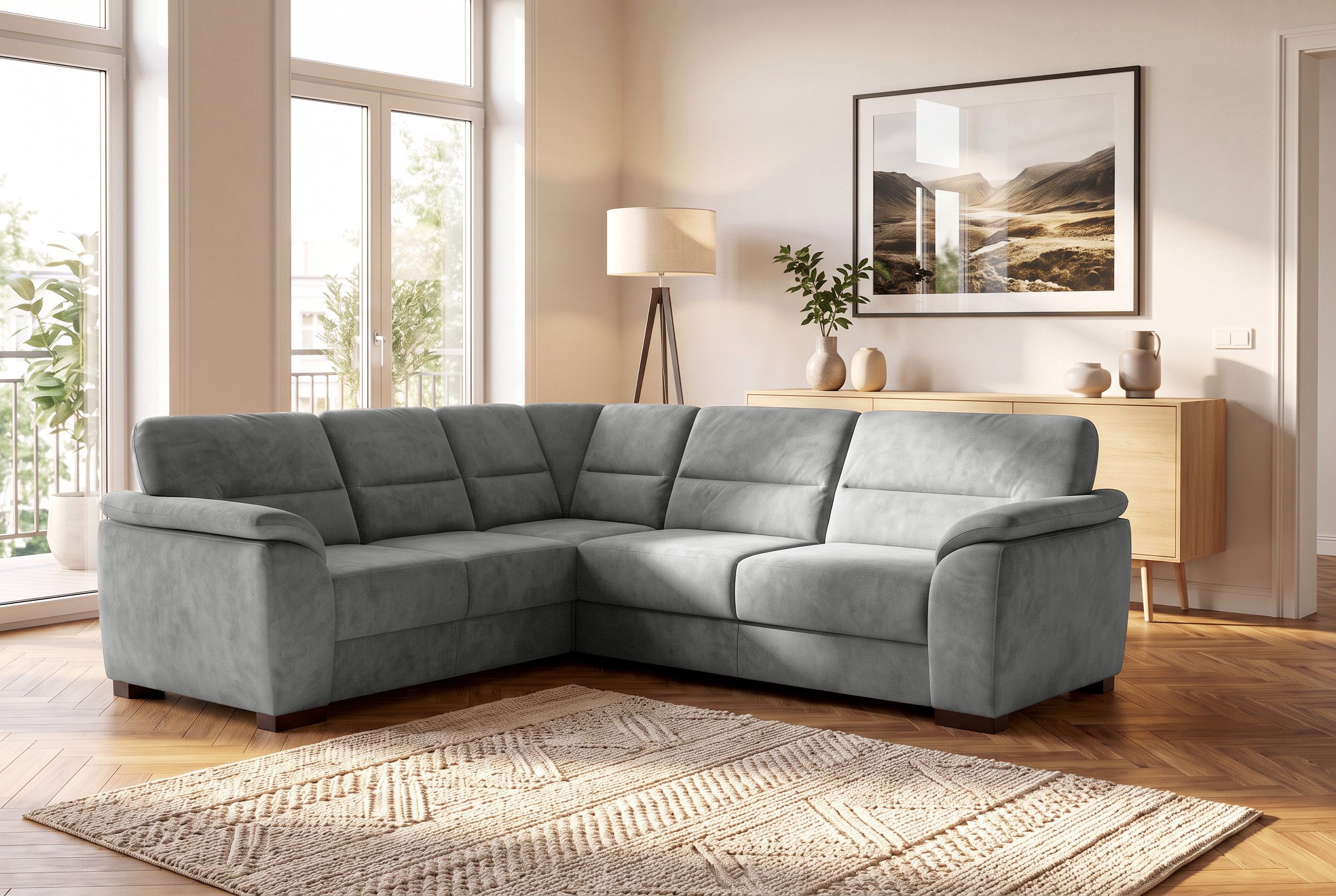 sit&more Ecksofa Montego L-Form, B: 256 cm, große Stoffauswahl, Komfortsitzhöhe 46 cm, optional Schlaffunktion und Schubkasten mit Stauraum
