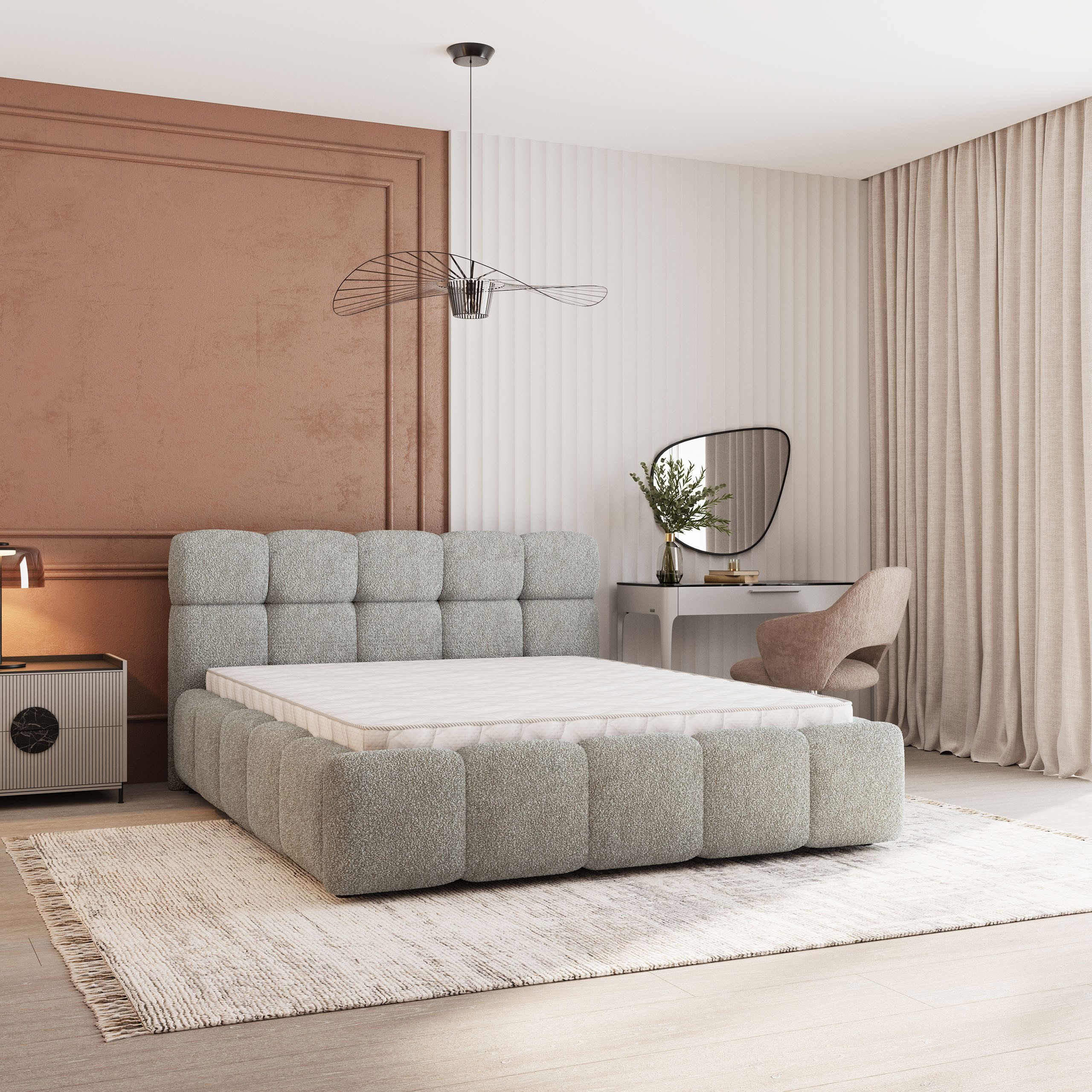 Masseno Polsterbett FARU 120x200 cm grau (mit Bettkasten und Lattenrost)