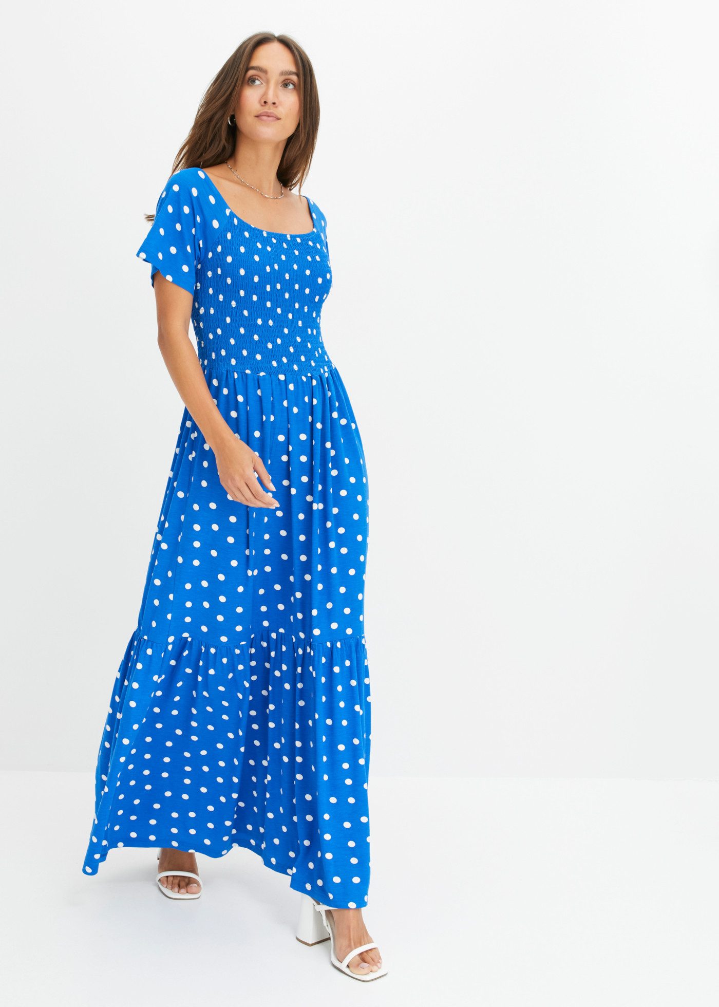 bonprix Maxikleid mit modischem Print, ausgestellte Passform, Kurzarm-Design