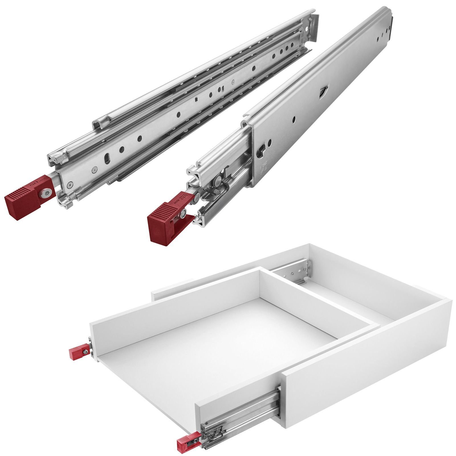 SO-TECH® Auszug Schwerlastauszug 200 kg mit Lock-in/out Einrastfunktion, roter Hebel, VarioSlide KV2-200-H76-L500-EH 508 mm