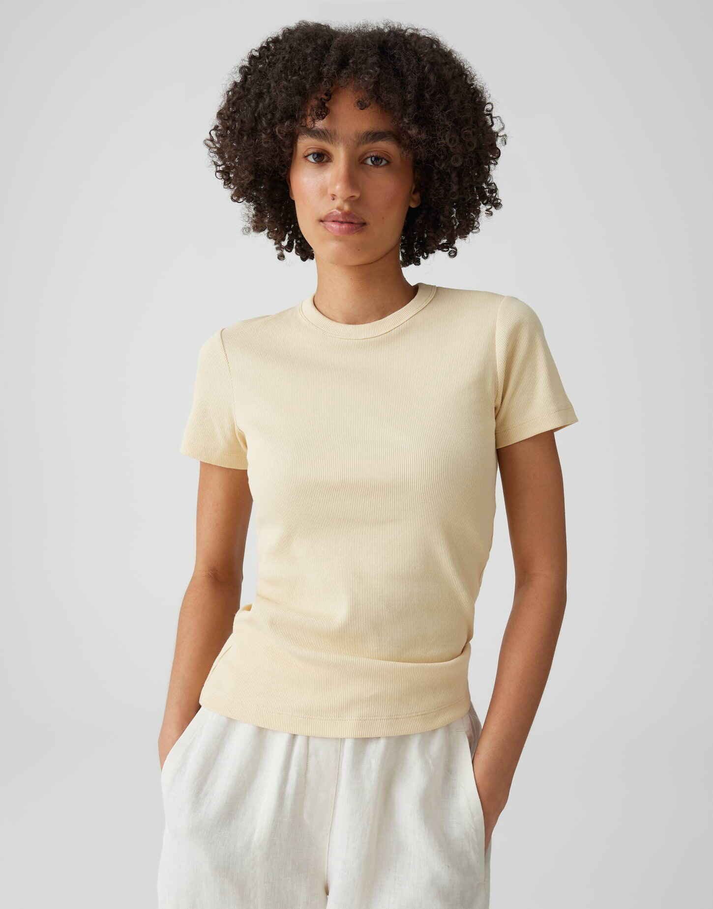 OPUS T-Shirt Samuna Feines Rippshirt Slim aus BCI Cotton Mix schmale Passform, elastischer Stoff