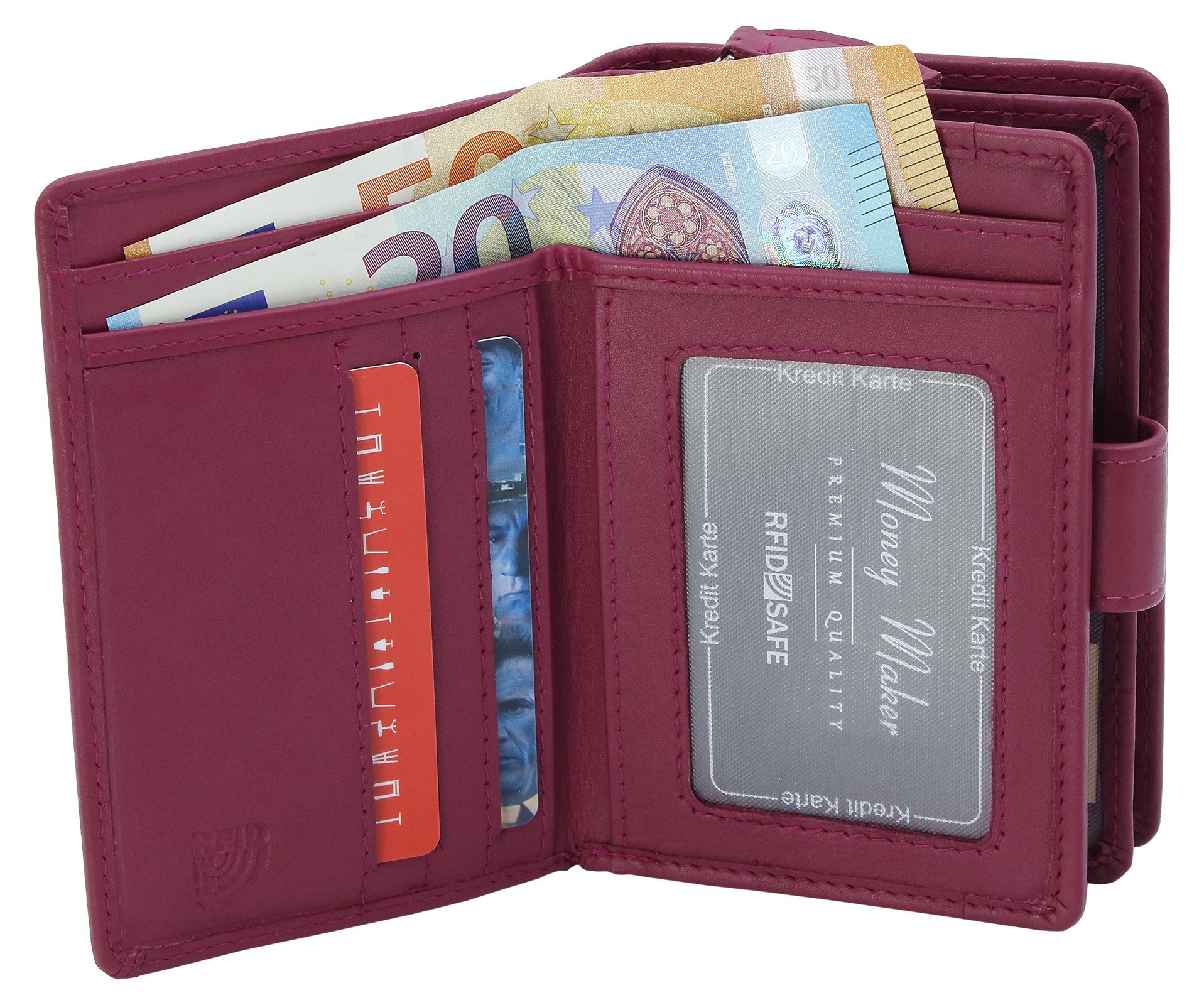 Money Maker Geldbörse Damen Leder Portmonee handlicher Geldbeutel aufklappbar RFID-Schutz