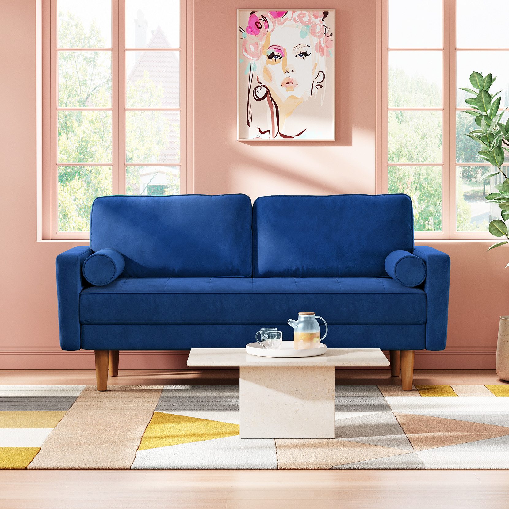 OUNUO Sofa 121cm Kleines Loveseat Sofa, Samtcouch mit 2 Wurfkissen günstig online kaufen