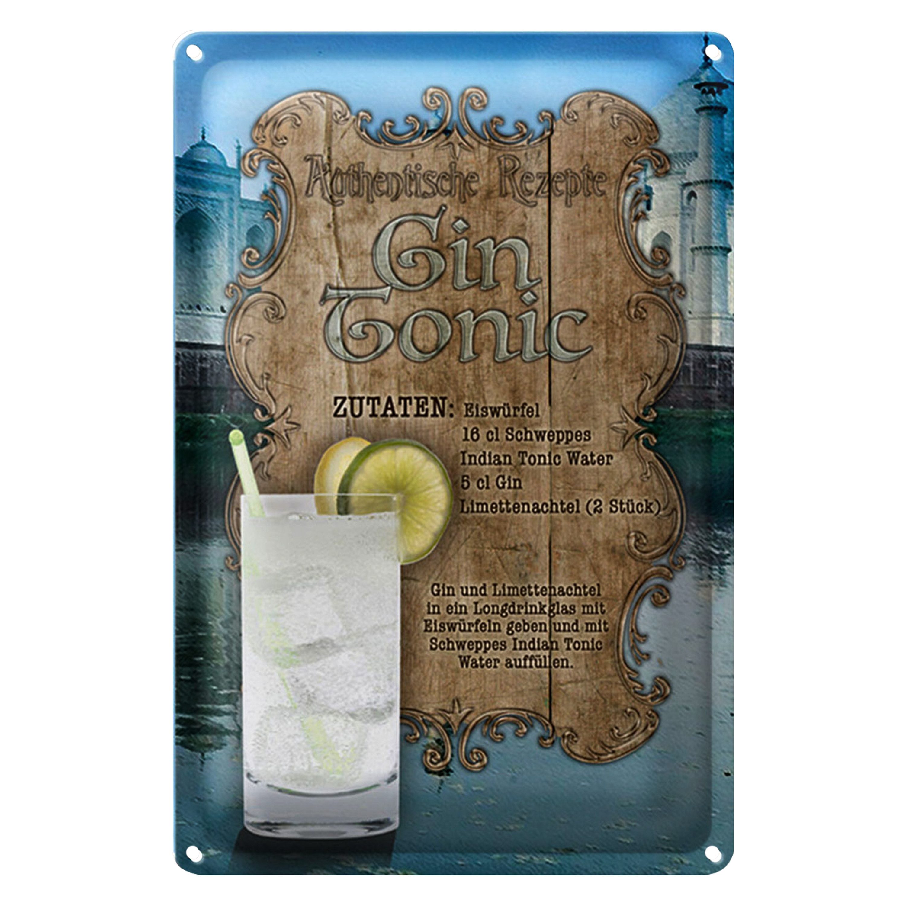 Roomando Metallschild Blechschild Rezept 20x30cm Gin Tonic Zutaten Indian Tonic