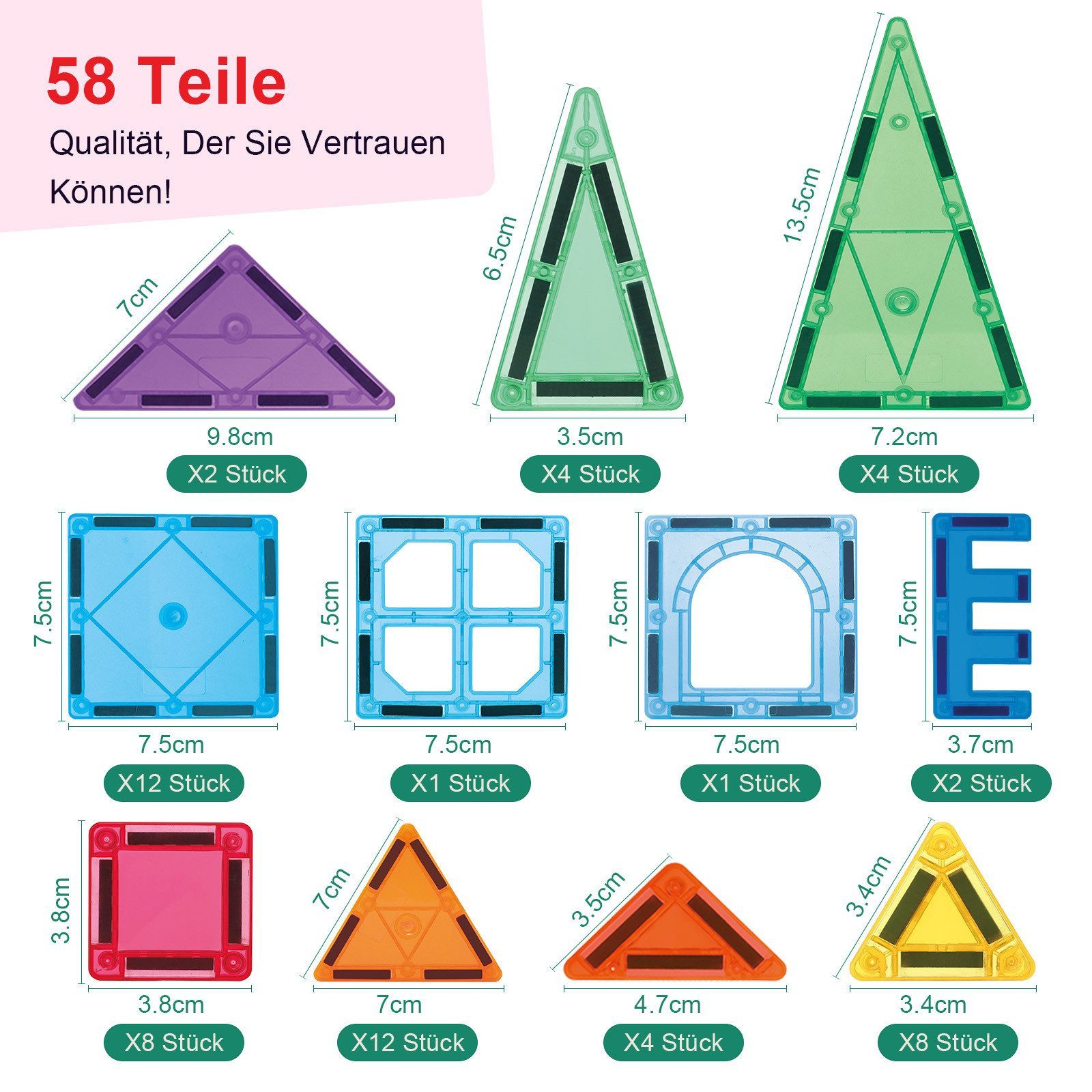 SURFOU Magnetbausteine 58 Teile für Kinder ab 3 Jahren Magnetspielbausteine, (58 St)