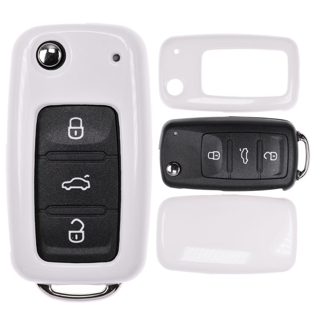 Ibiza Schlüsseltasche Yeti Weiß, ab Polo mt-key Seat UP Schutzhülle für Schlüssel 2009 VW Octavia Hardcover Golf Autoschlüssel Skoda