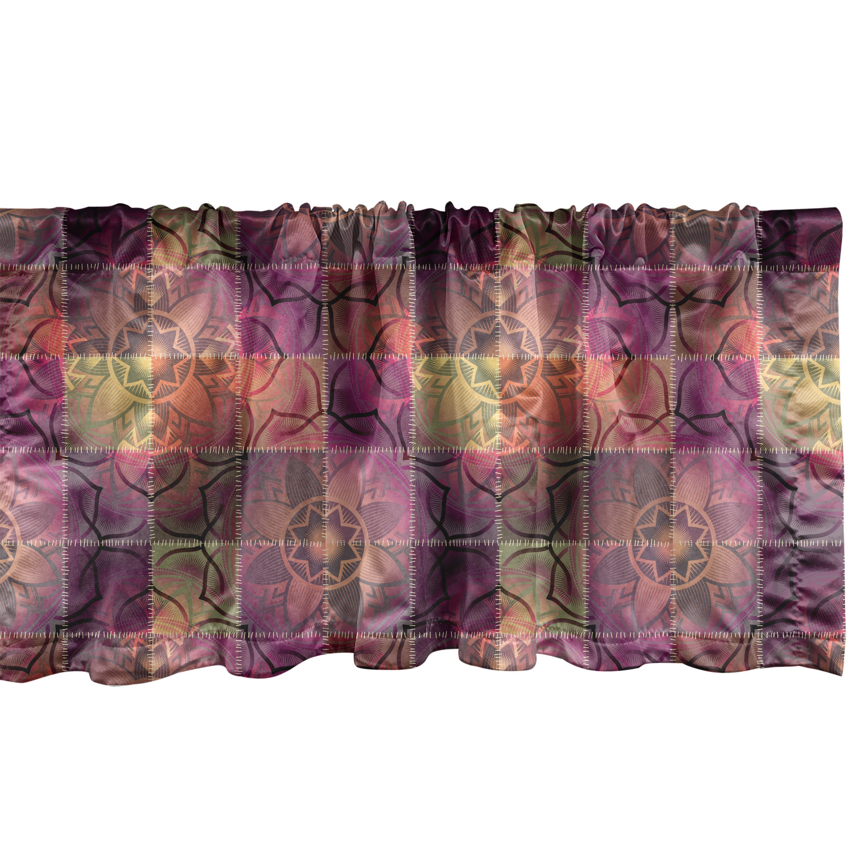Scheibengardine Vorhang Volant für Küche Schlafzimmer Dekor mit Stangentasche, Abakuhaus, Microfaser, Ethnisch Moderne Mandala-Motiv