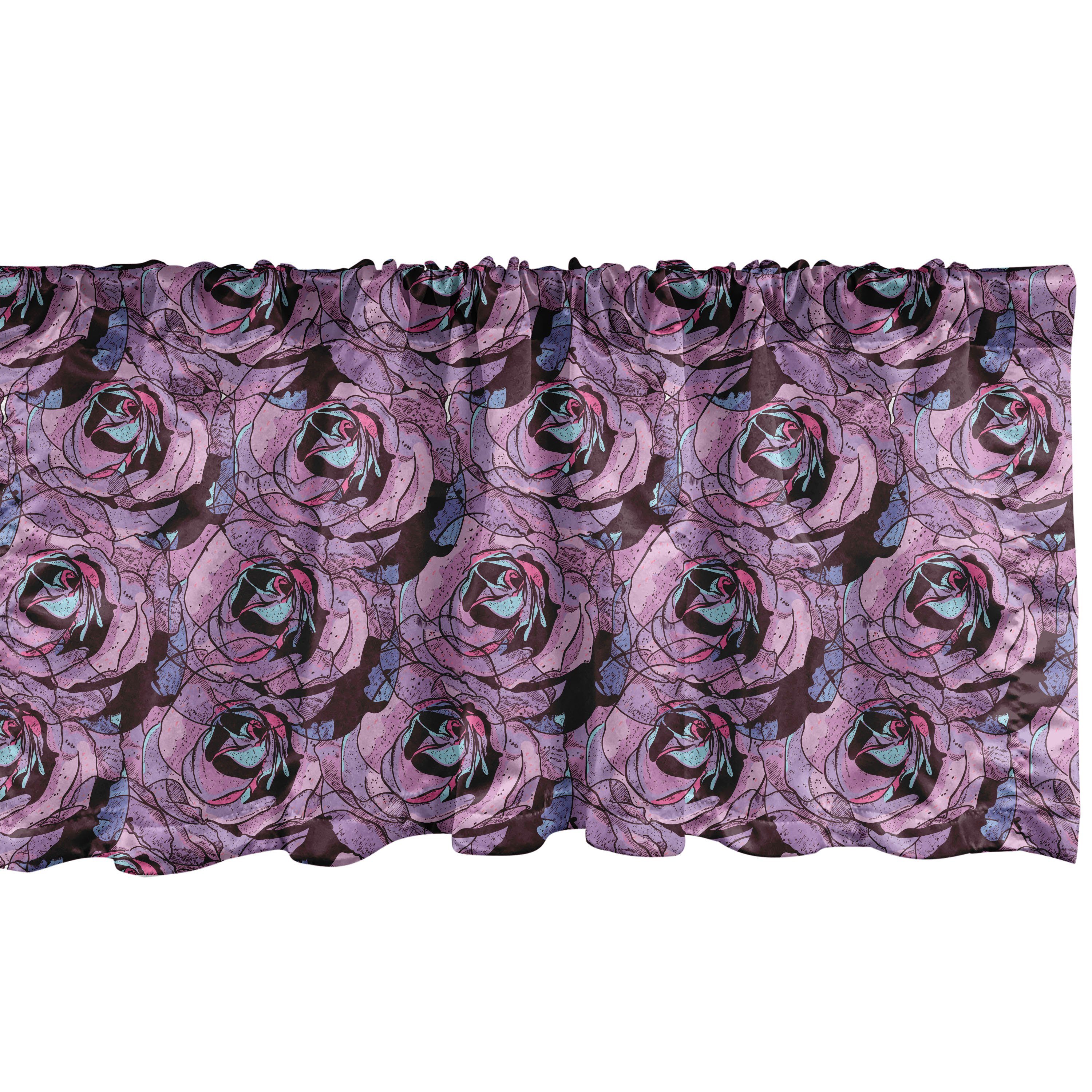 Scheibengardine Vorhang Volant für Küche Schlafzimmer Dekor mit Stangentasche, Abakuhaus, Microfaser, Abstrakt Grunge Rose Blumen-Kunst