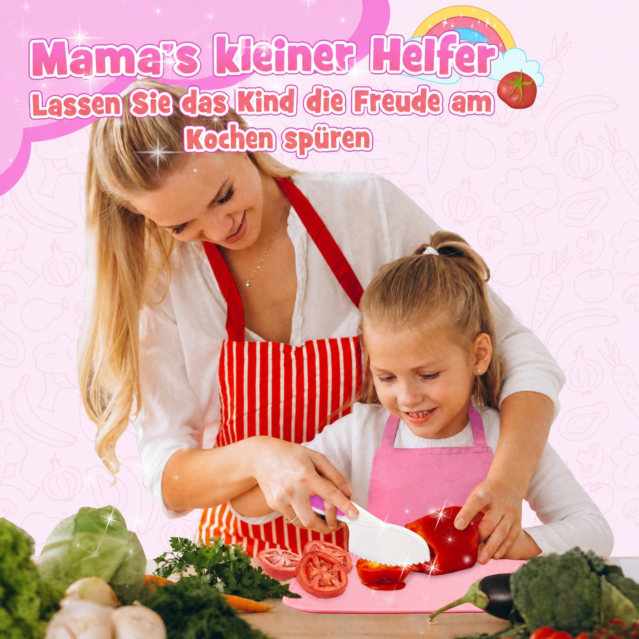 Wootoy Kinder-Küchenset Küchenspiele Kinder Küchenmesser Set 13-teilig mit Aufbewahrungsbox, (Lernspielzeug Messerspielzeug für Kinder, 13-tlg., mit Gezahnte Klinge Messern Schneidebrett Schäler Ausstechformen), Ideal für Rollenspiele sowie kreative Familien und Freizeitaktivitäten
