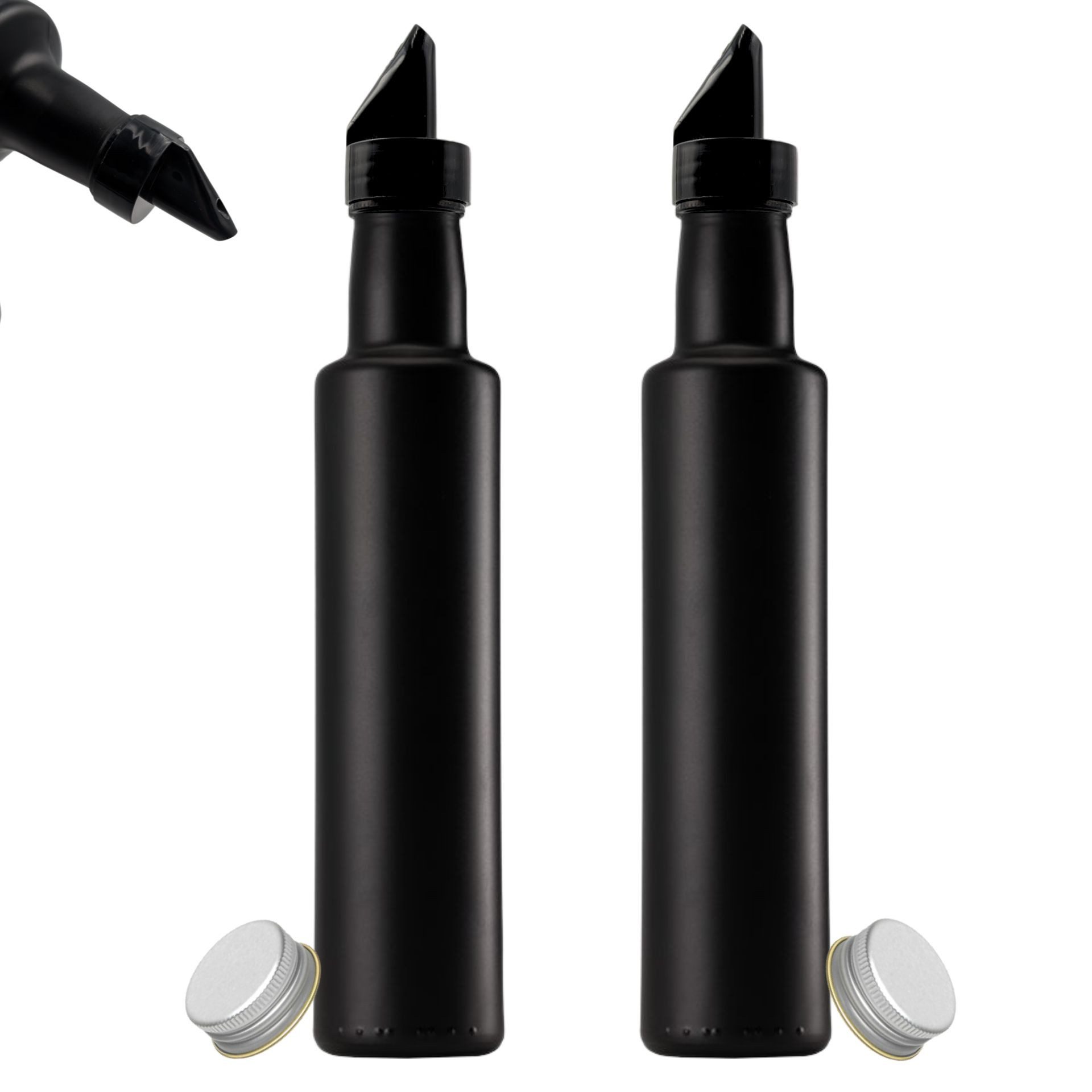 Ölspender 2x Ölflasche 250ml mit Ausgießer schwarze leere Glasflasche Dosierer
