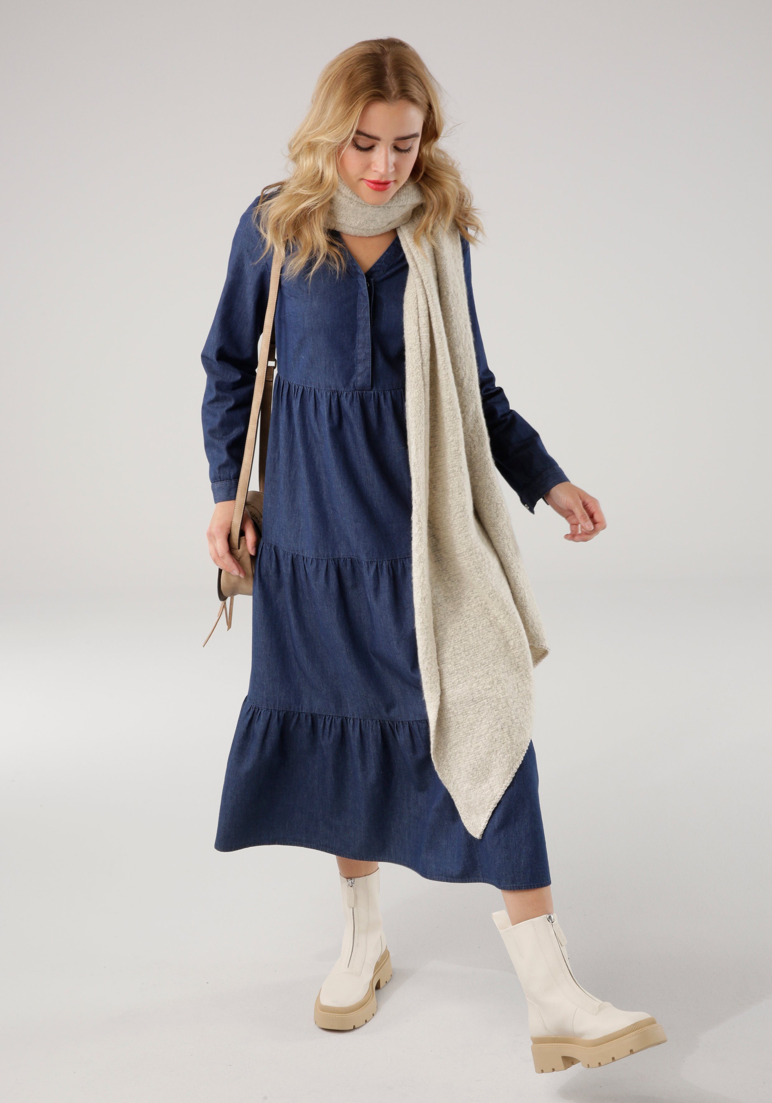 Damen Kleider Tamaris Maxikleid aus Jeansstoff in Blau 