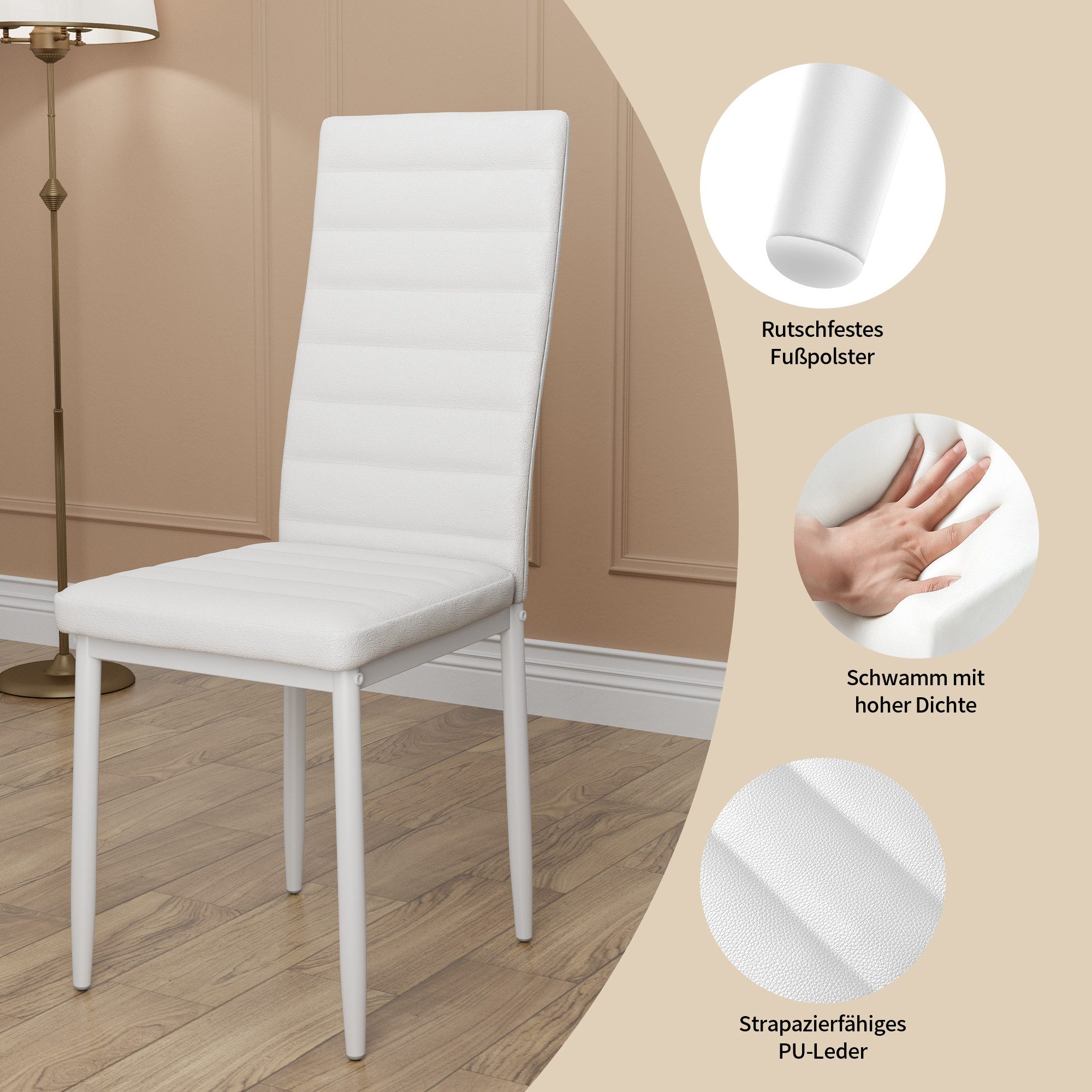 Bealife Essgruppe 5-tlg(Esstisch und 4 stühlen), Tischplatte aus glas(120x70cm) – Bild 5 von 5