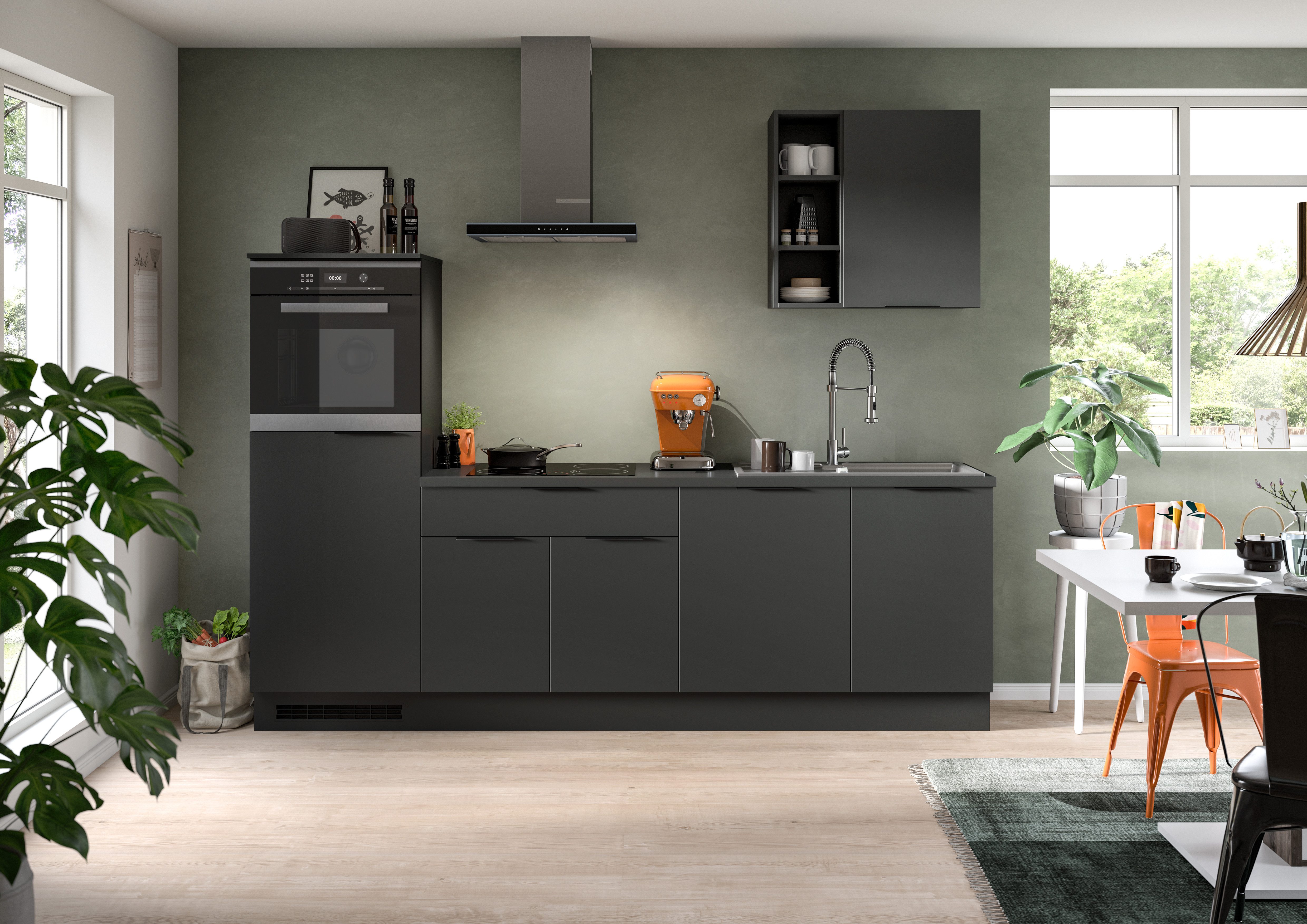 KOCHSTATION Küchenzeile KS-Lulea, Breite 260 cm, ohne E-Geräte, mit 3 cm starker Arbeitsplatte