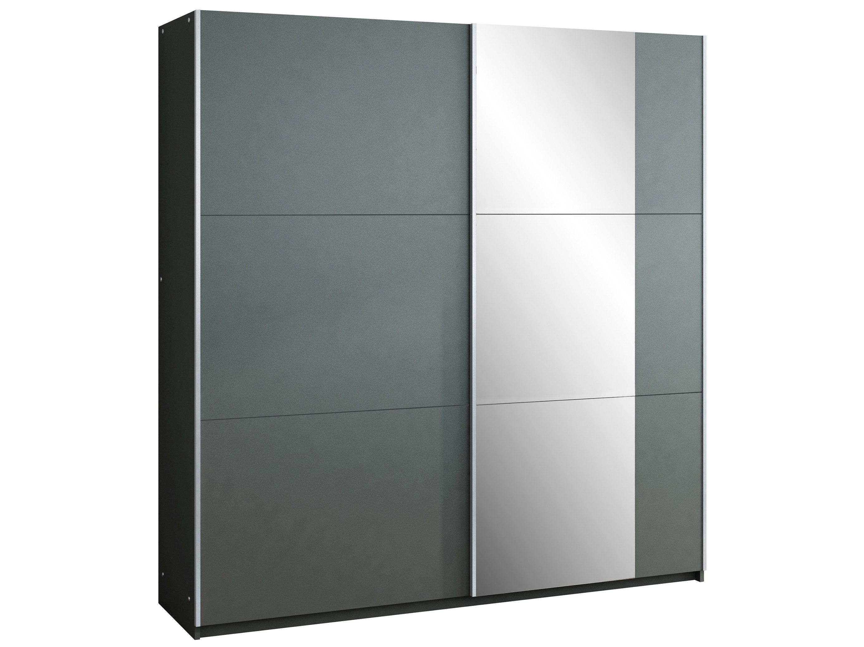 Beautysofa Schiebetürenschrank BELIA mit Spiegel (Weiß oder Graphit, Große Regale und Kleiderstangen) Breiten: 151 cm, 200 cm oder 250 cm