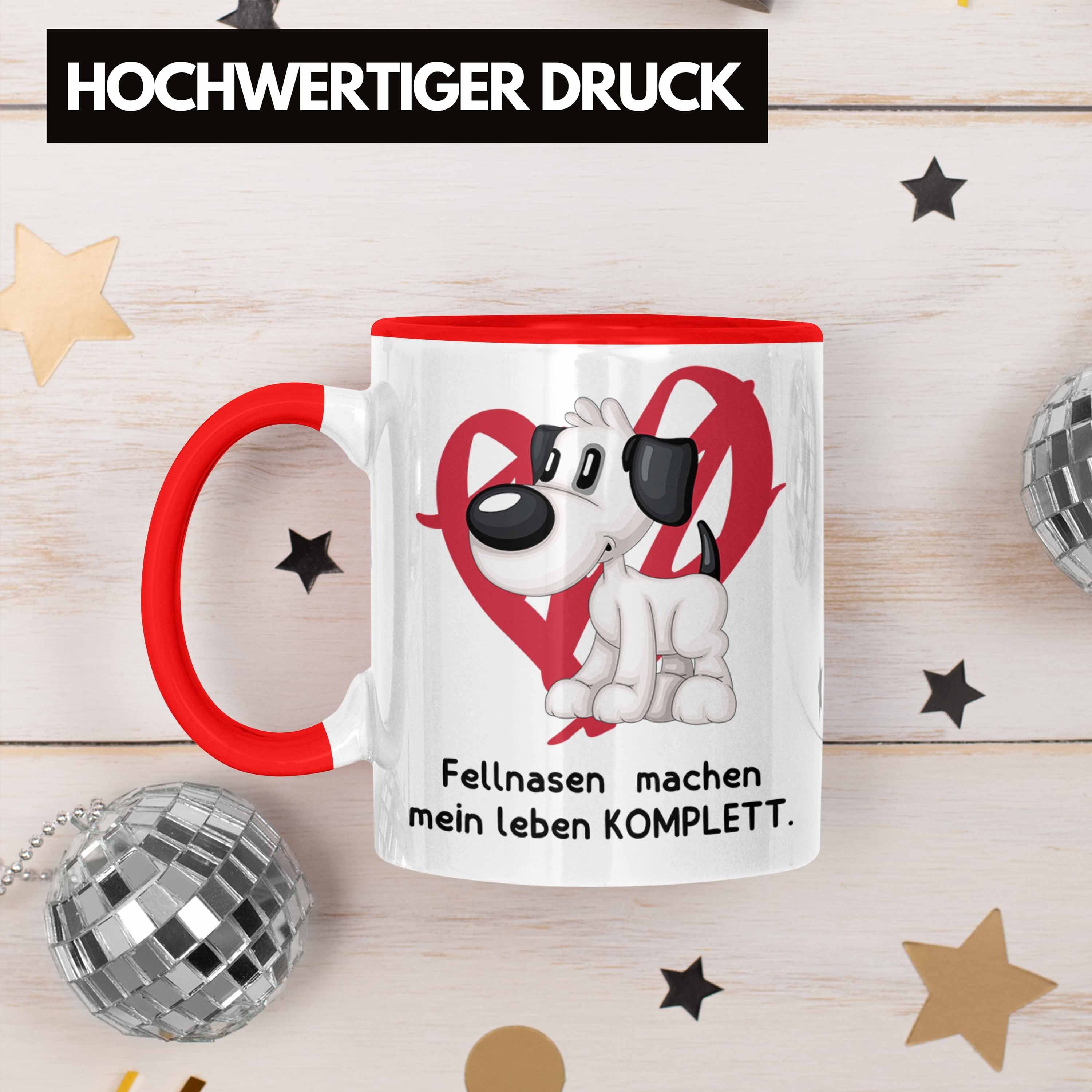 Trendation Tasse Hundebesitzer Tasse Geschenk Leben Fellnasen Kaffee-Becher Rot mein machen