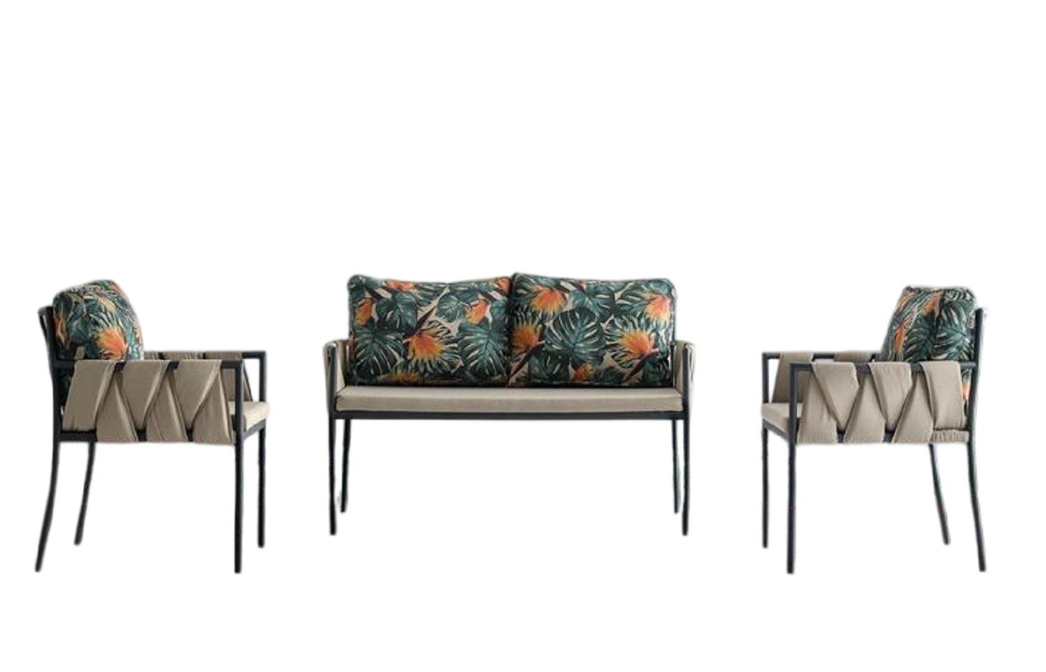 Xlmoebel Gartenlounge-Set Moderne Gartenmöbel in Grün mit bequemen Sitzkissen, (Gartenlounge-Set, 3-tlg., Set 3tlg (Sofa + 2x Sessel), Hergestellt in Europa