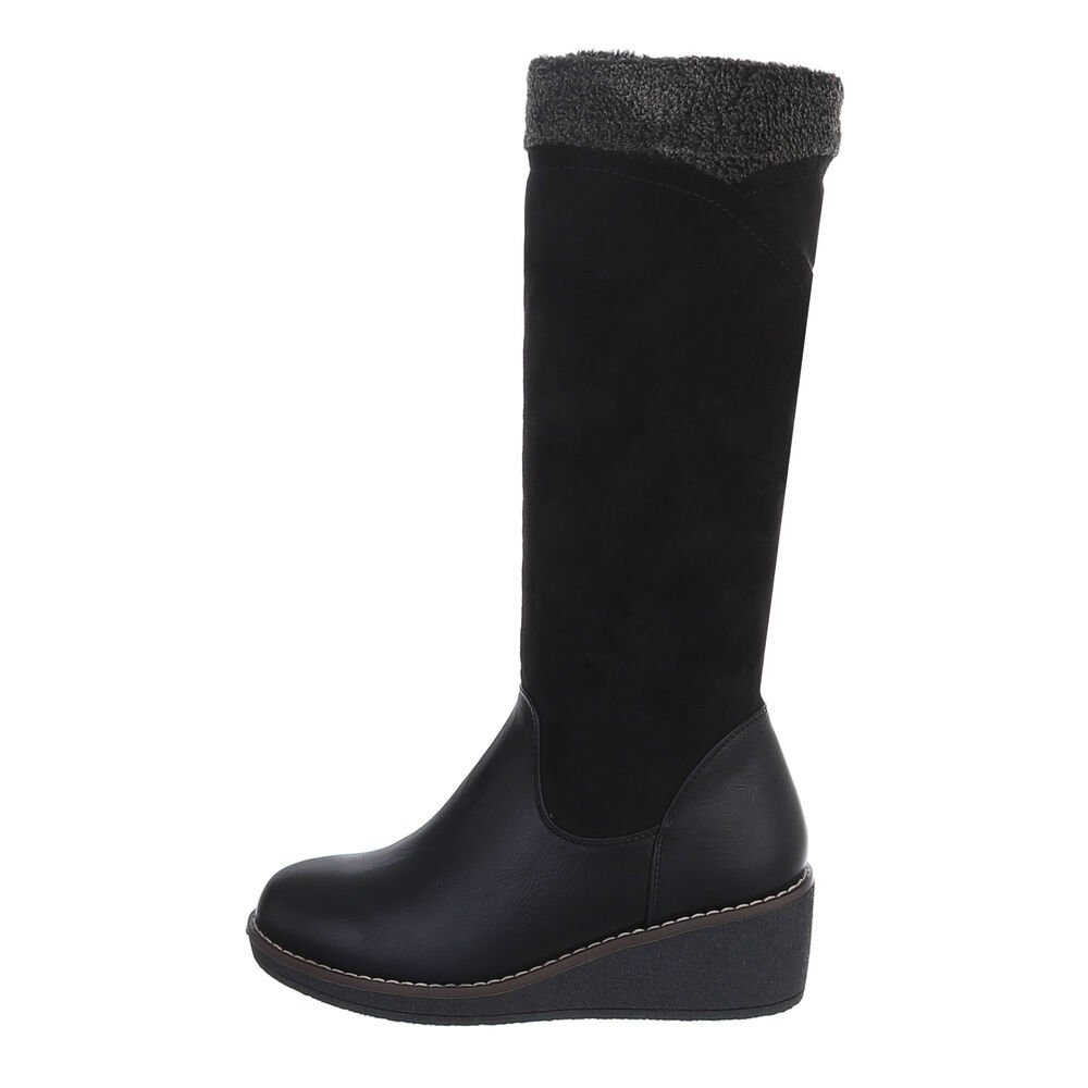 Ital-Design Damen Freizeit Keilstiefel Keilabsatz/Wedge Keilstiefel in Schwarz