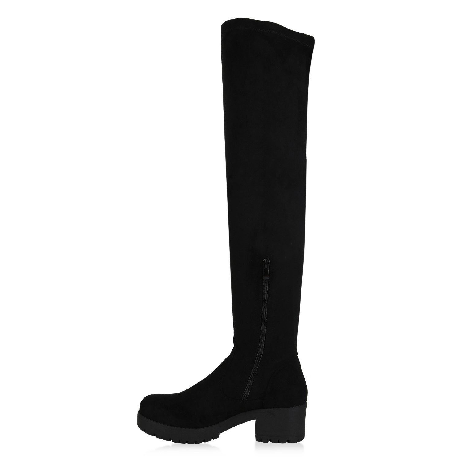 VAN HILL 823456 Overkneestiefel Damen Stiefel Overknees Leicht Gefütterte Boots Plateau Vorne