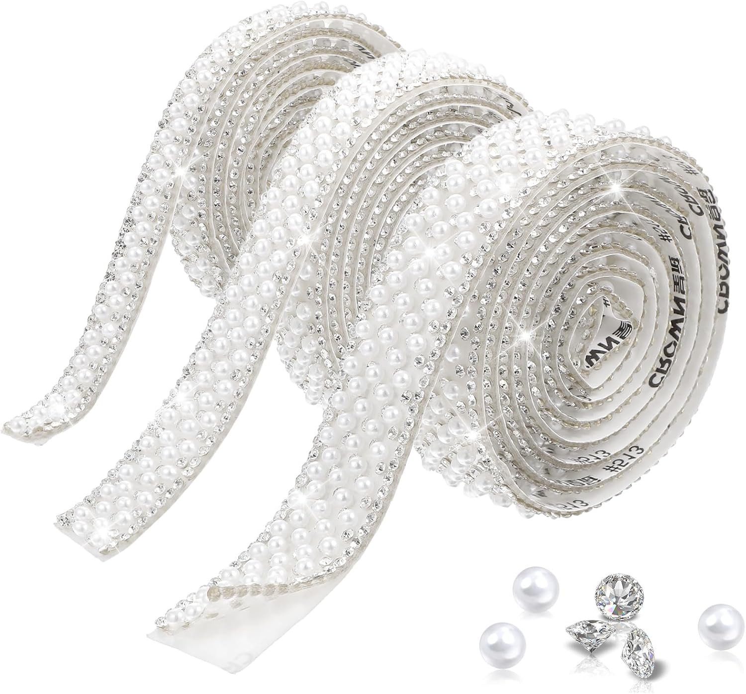 FELIXLEO Naht-/Verstärkungsband 3 Rollen Strassband selbstklebend Perlen Glitzerband, (3-St)