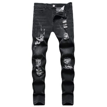KIKI Dehnbund-Jeans Jeans lässig Slim kleine Füße Männer Loch Hose vielseitig Typ