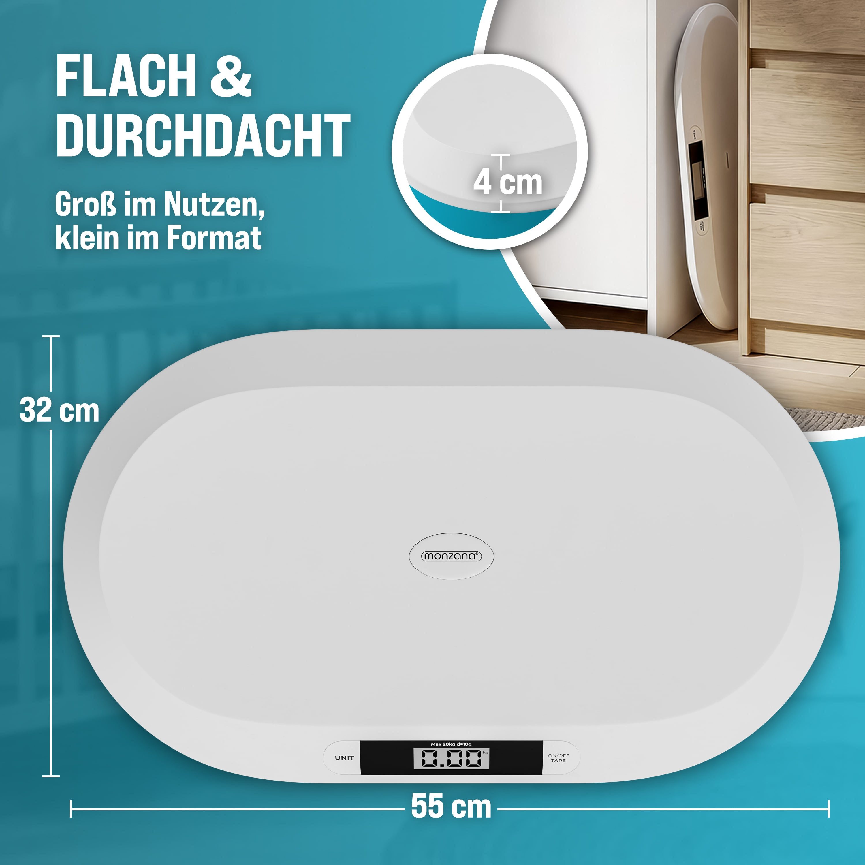 monzana Personenwaage, Digitale Babywaage bis 20 kg Tara-Funktion LCD-Display Kleintiere – Bild 4 von 5