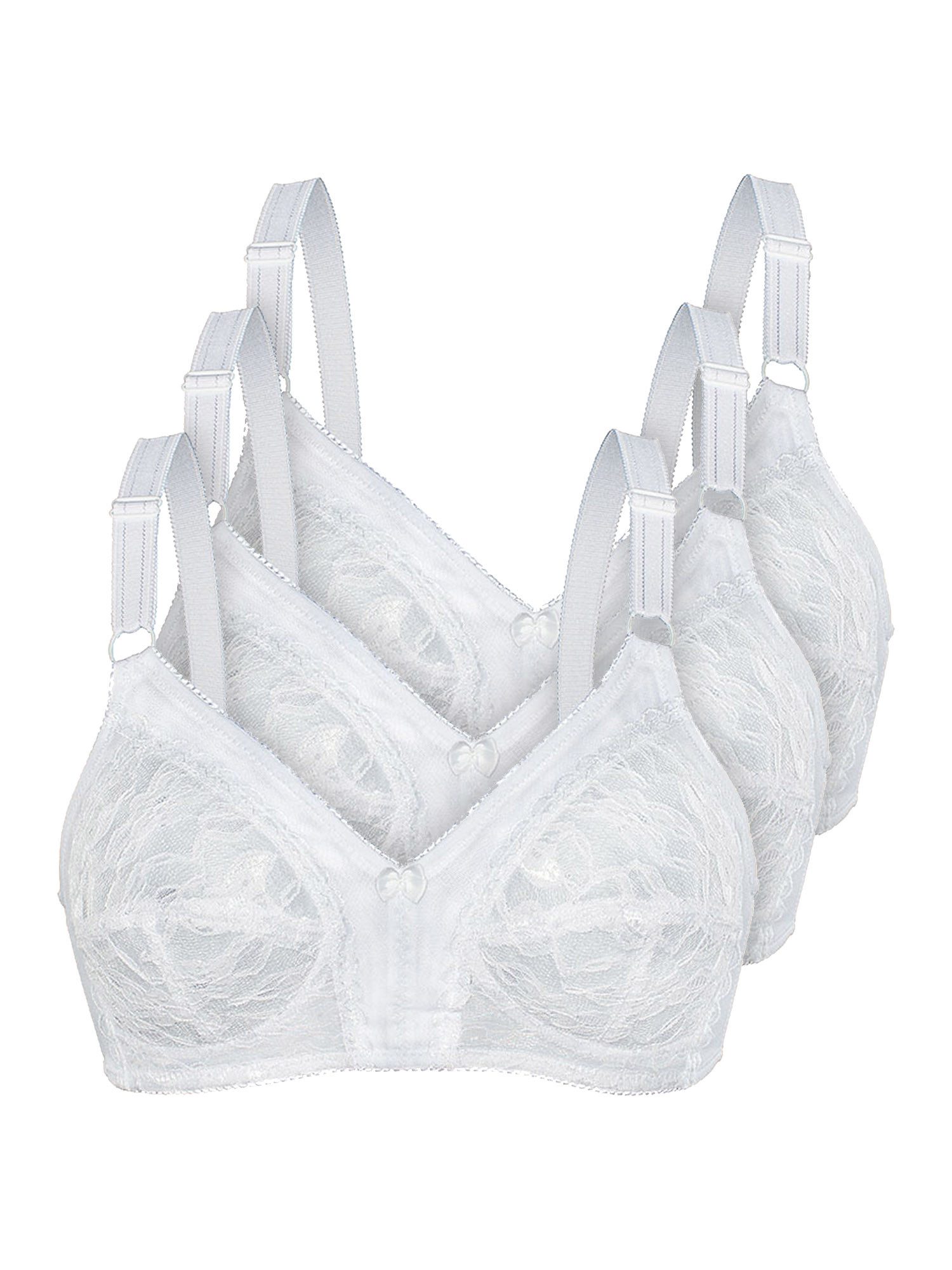 Sassa Set: Bügelloser BH Soft-BH ohne Bügel (Spar-Set, 3-tlg) Spitzen BH, ohne Bügel, dünne Cup Einlage, hoher Unterstützunggrad