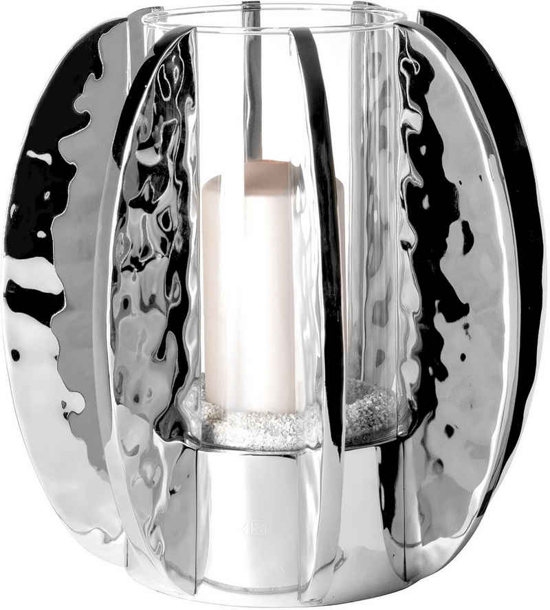 Fink Windlicht GLAMOUR (1 St), Kerzenhalter mit Glas, vernickelt, mit gehämmerter Oberfläche