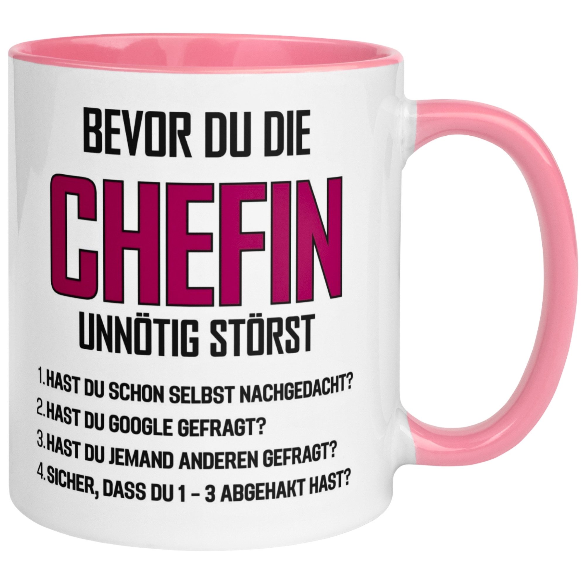 Momentals Tasse Chefin – „Bevor du die Chefin unnötig störst“ – Geschenk Beste Chefin, Gratis Versand · Links-&Rechtshänder · Spülmaschinenfest
