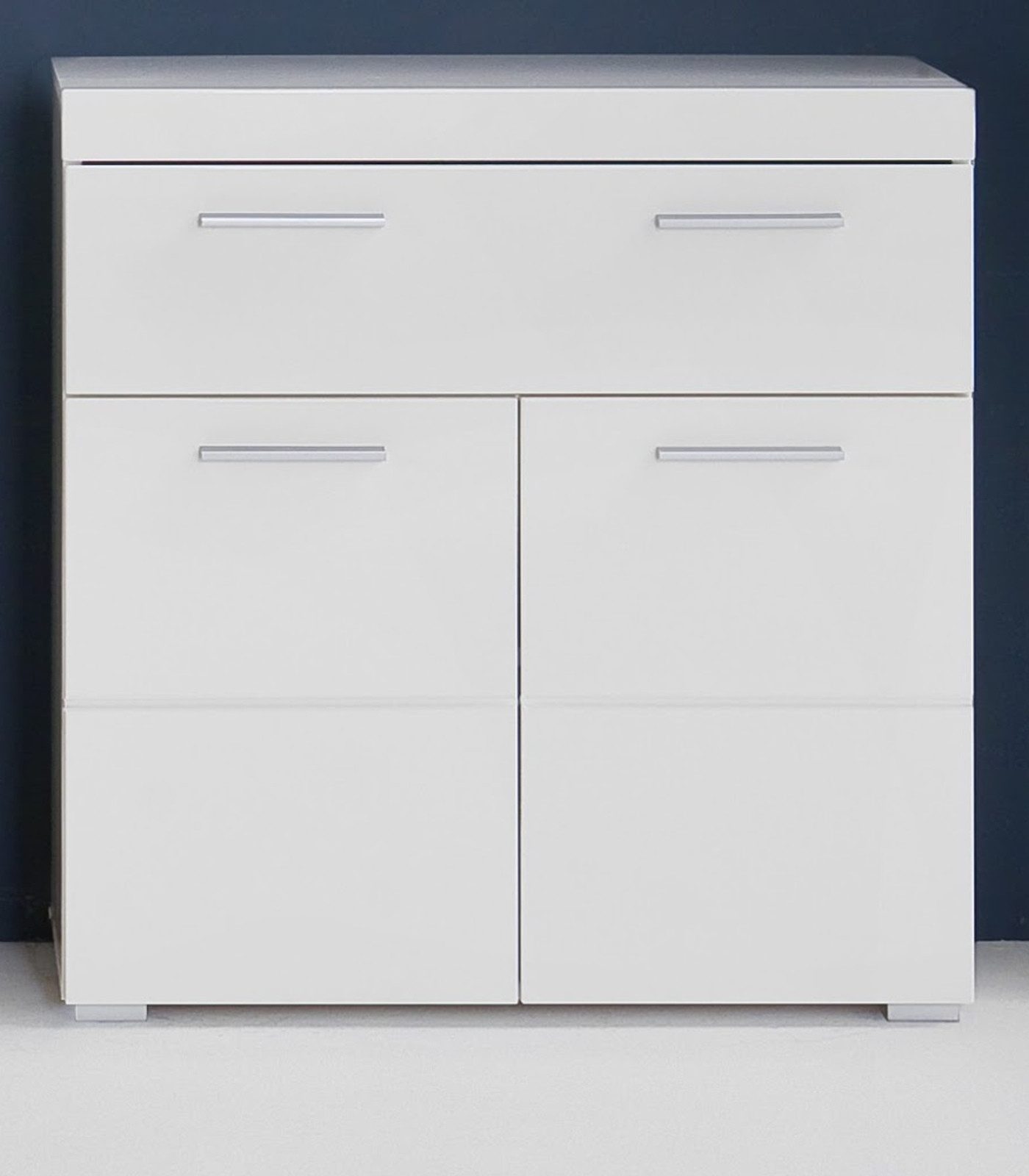 Inn.Furn Badkommode Shawn (Badschrank in weiß Hochglanz, 2-türig, 74 x 88 cm), mit großer Schublade und viel Stauraum