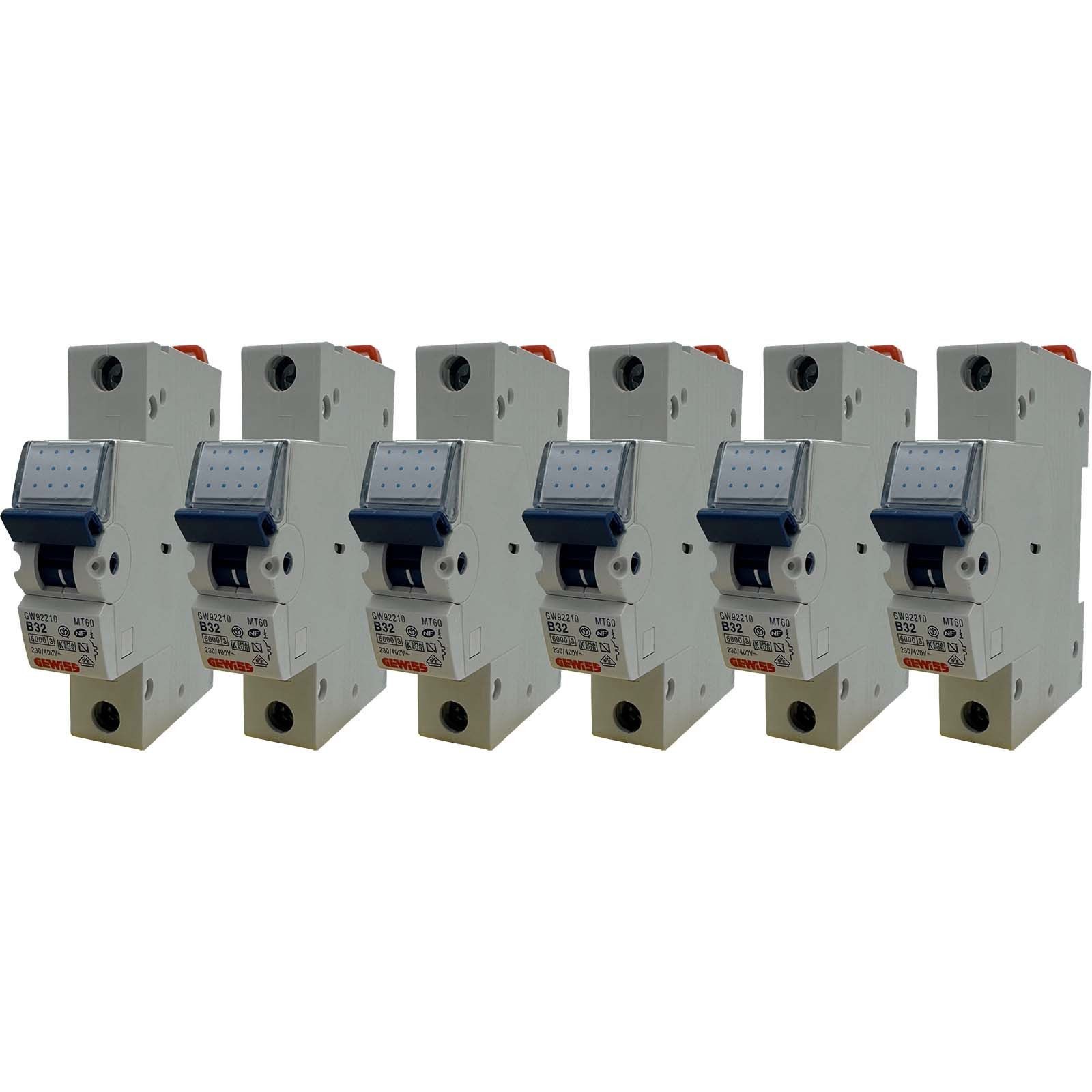 BURI Sicherungsgerät 6x Gewiss GW92208 B20 GW92210 B32 Sicherungsautomat Leistungsschutz