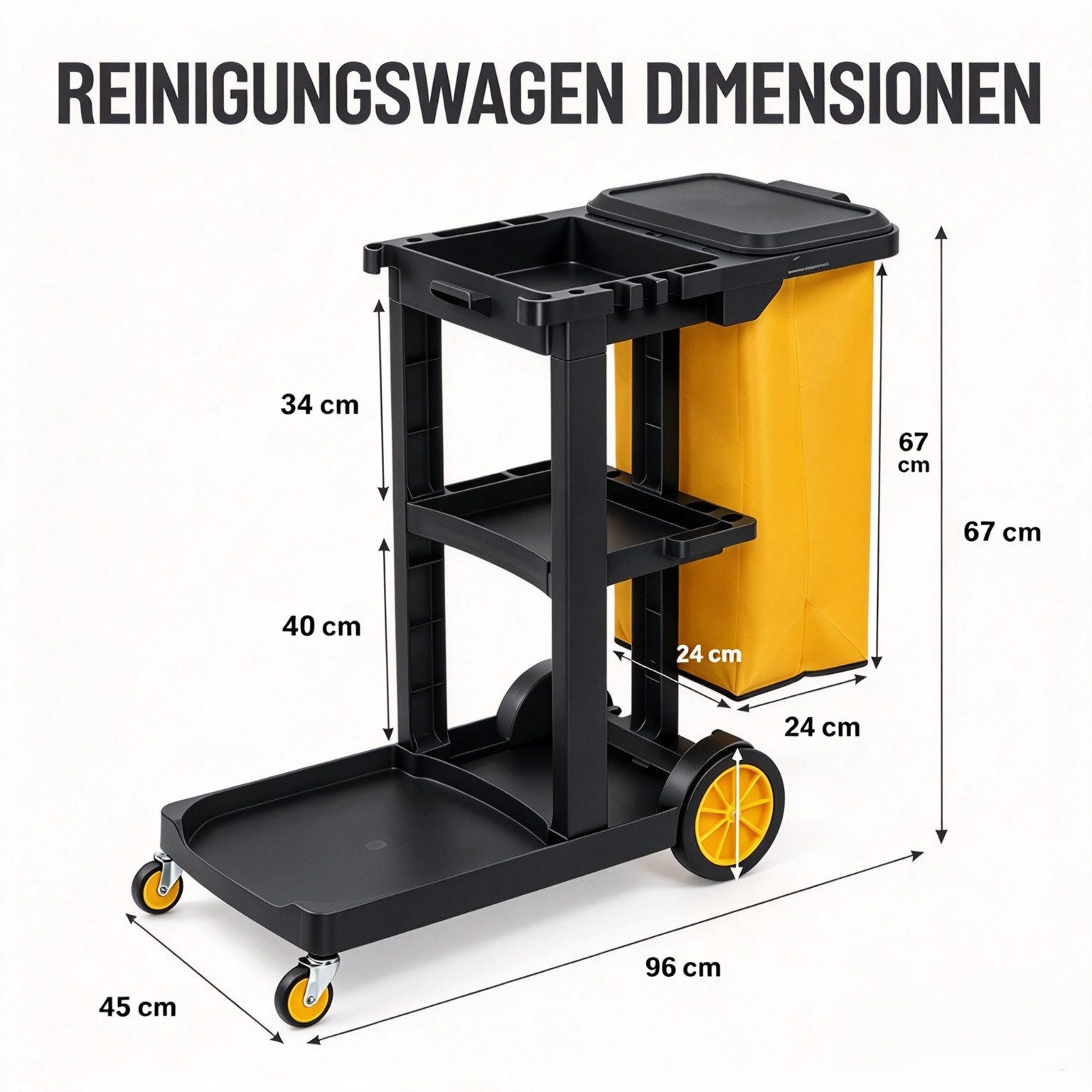 VINGLI Putzwagen Reinigungswagen Multifunktional Servierwagen für Reinigung, (mit 3 Ablage), 57L Mülltasche Abnehmbar, TPR-Rollen, Klappdeckel, Aufhängehaken – Bild 5 von 5