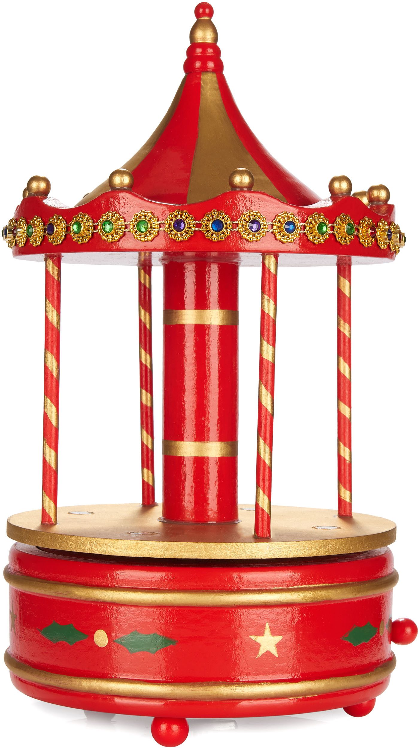 BRUBAKER Spieluhr Spieluhr aus Holz - Nostalgie Karussell mit Pferden, (Melodie: Jingle Bells - Musik Box - Rot Gold, 1-tlg), 24 cm Spieldose Dekoration für Wei – Bild 4 von 5