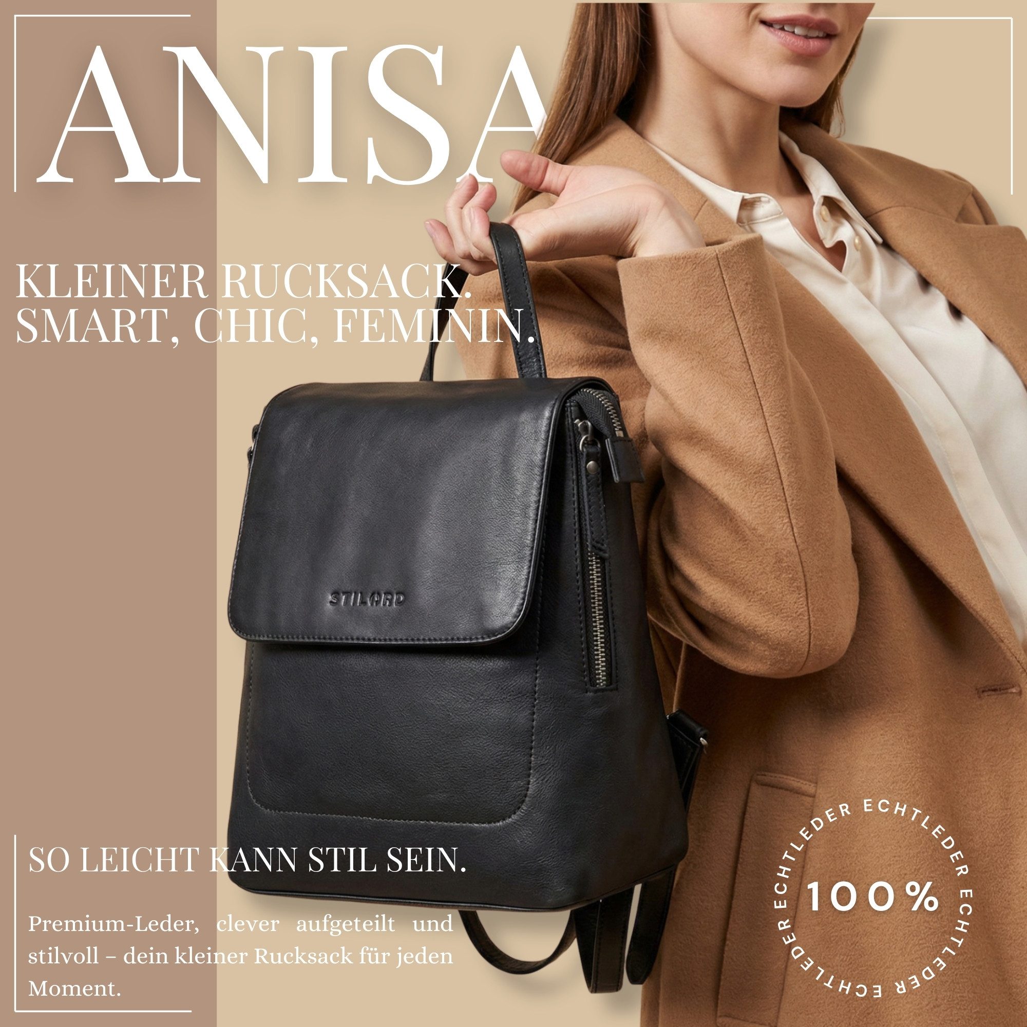 STILORD Cityrucksack "Anisa" Kleiner Rucksack Damen Leder mit vielen Fächer günstig online kaufen