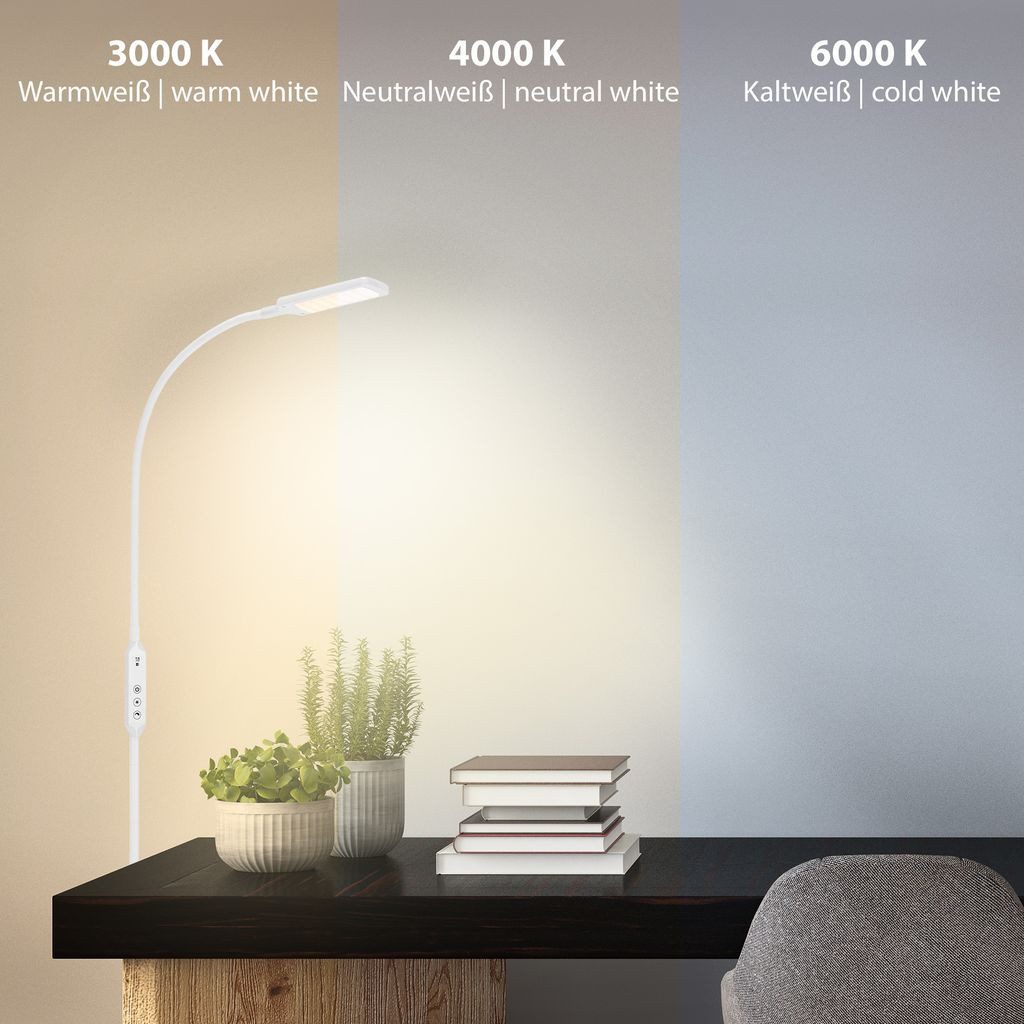 Briloner Leuchten Stehlampe 1296-016, Dimmfunktion, LED fest integriert, 2700K - Extra-Warmweiß, weiß, CCT, stufenlos dimmbar, Touchdimmer, inkl. Fernbedienung