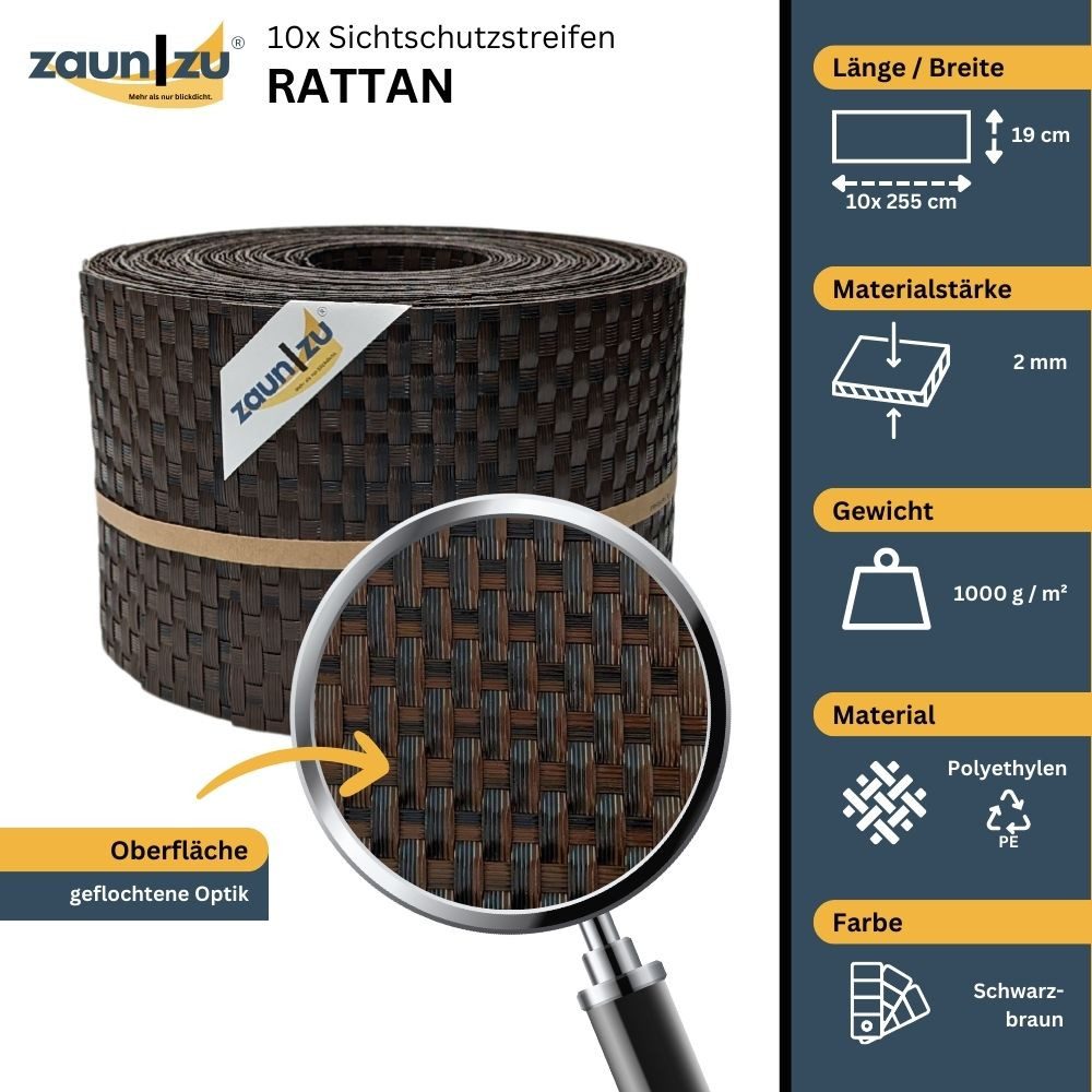 zaunzu Sichtschutzstreifen Rattan für Doppelstabmatten UV-beständig günstig online kaufen