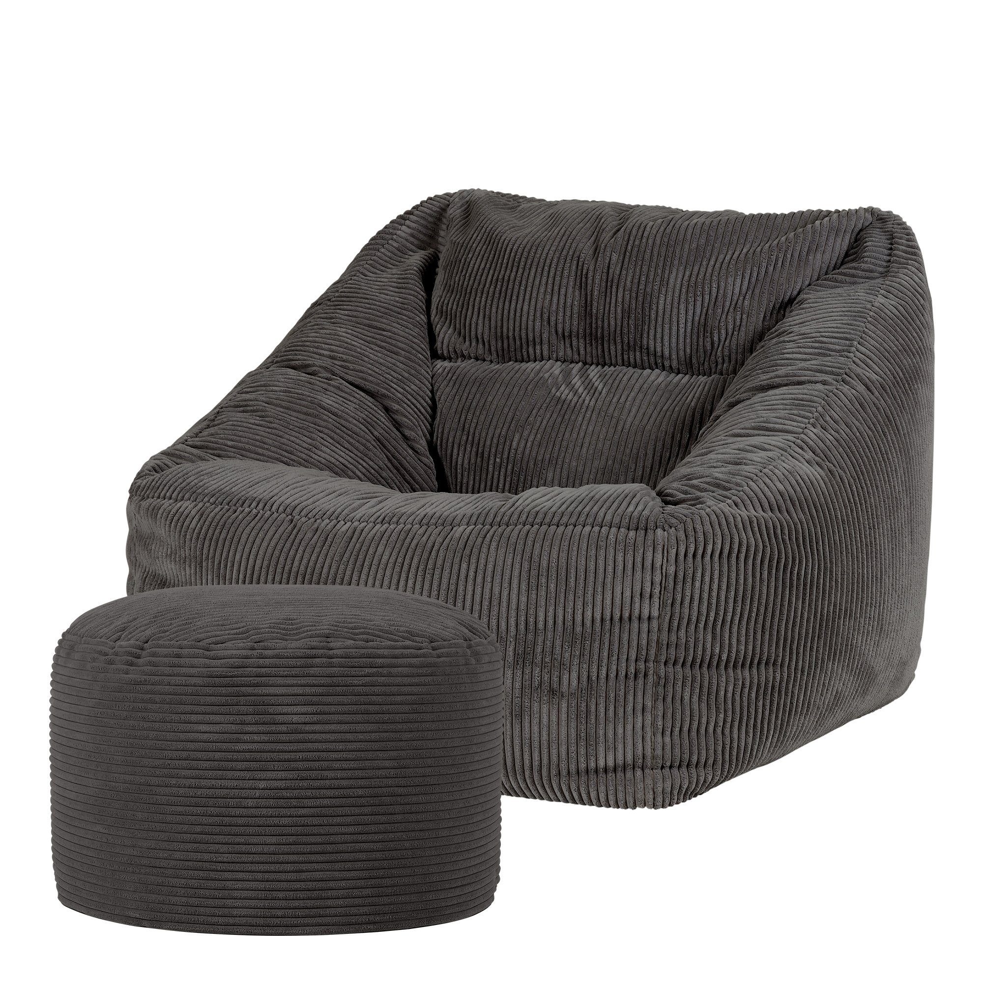 Sitzsack Riesen Sitzsack Sessel XXL aus Cord Flauschig „Natalia" mit Sitzpouf