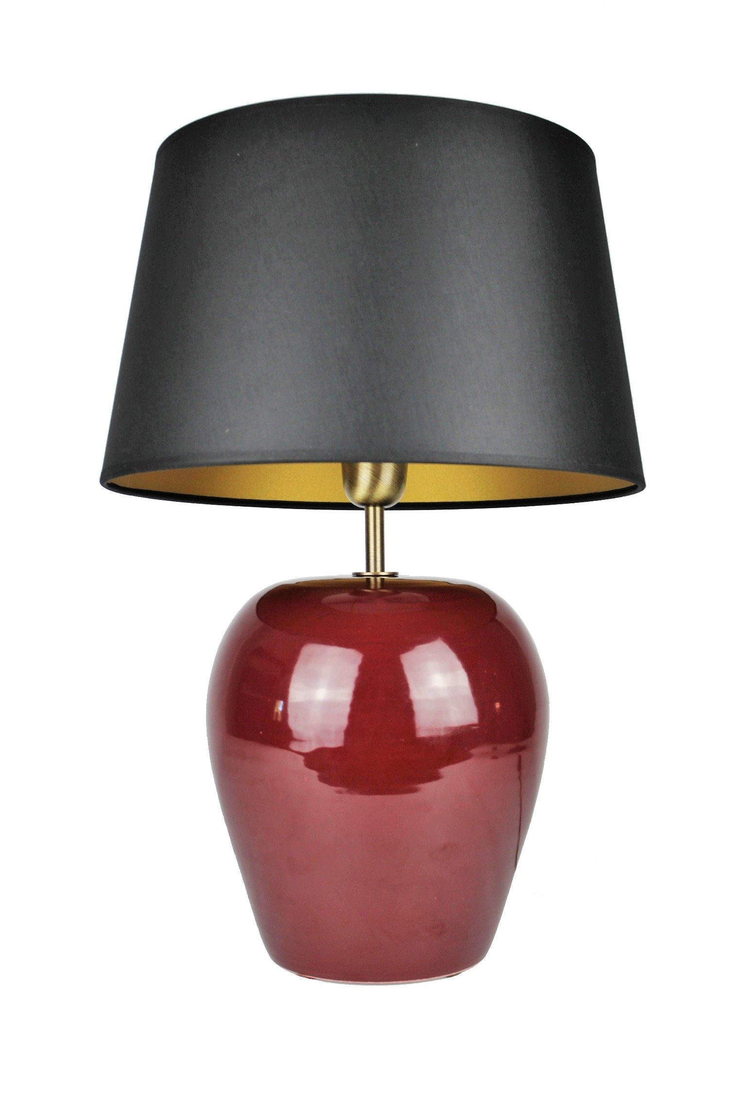 Signature Home Collection Nachttischlampe Nachttischlampe rund Keramiklampe in Keramik, ohne Leuchtmittel, warmweiß, Keramiklampe Nachttischlampe rot mit Lampenschirm