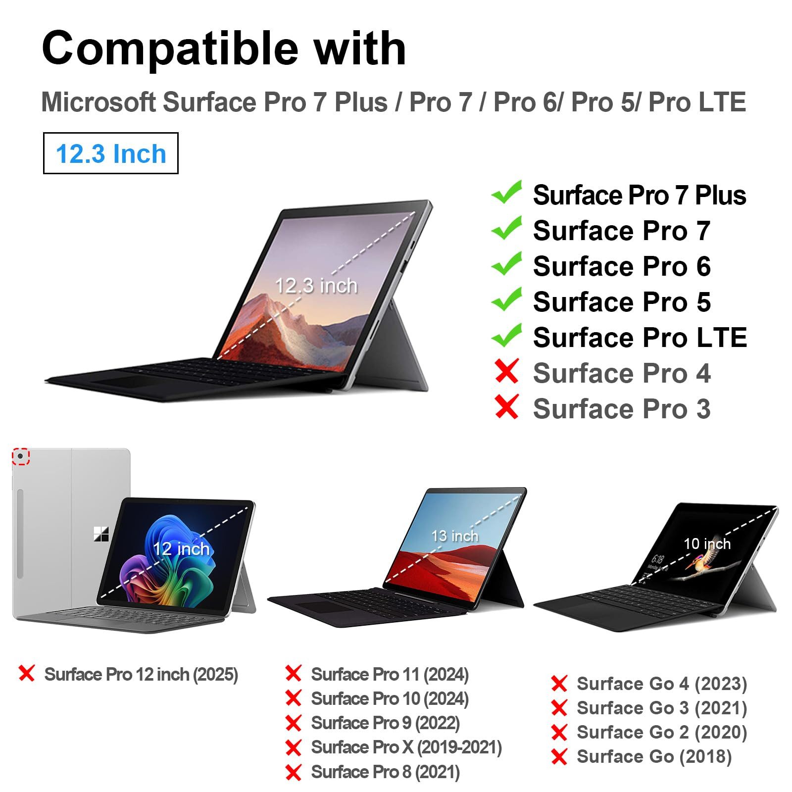 Fintie Tablet-Hülle für Microsoft Surface Pro 7+/7/6/5/Pro LTE 12.3 Zoll, mit Stifthalter, Hartschalen für Original Ständer, Kompatibel mit Type Cover Tastatur