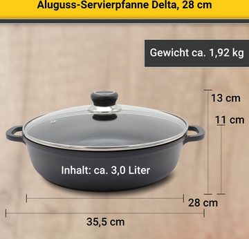 Krüger Servierpfanne Aluguss Servierpfanne DELTA, 28 cm, Aluminiumguss (1-tlg), für Induktions-Kochfelder geeignet