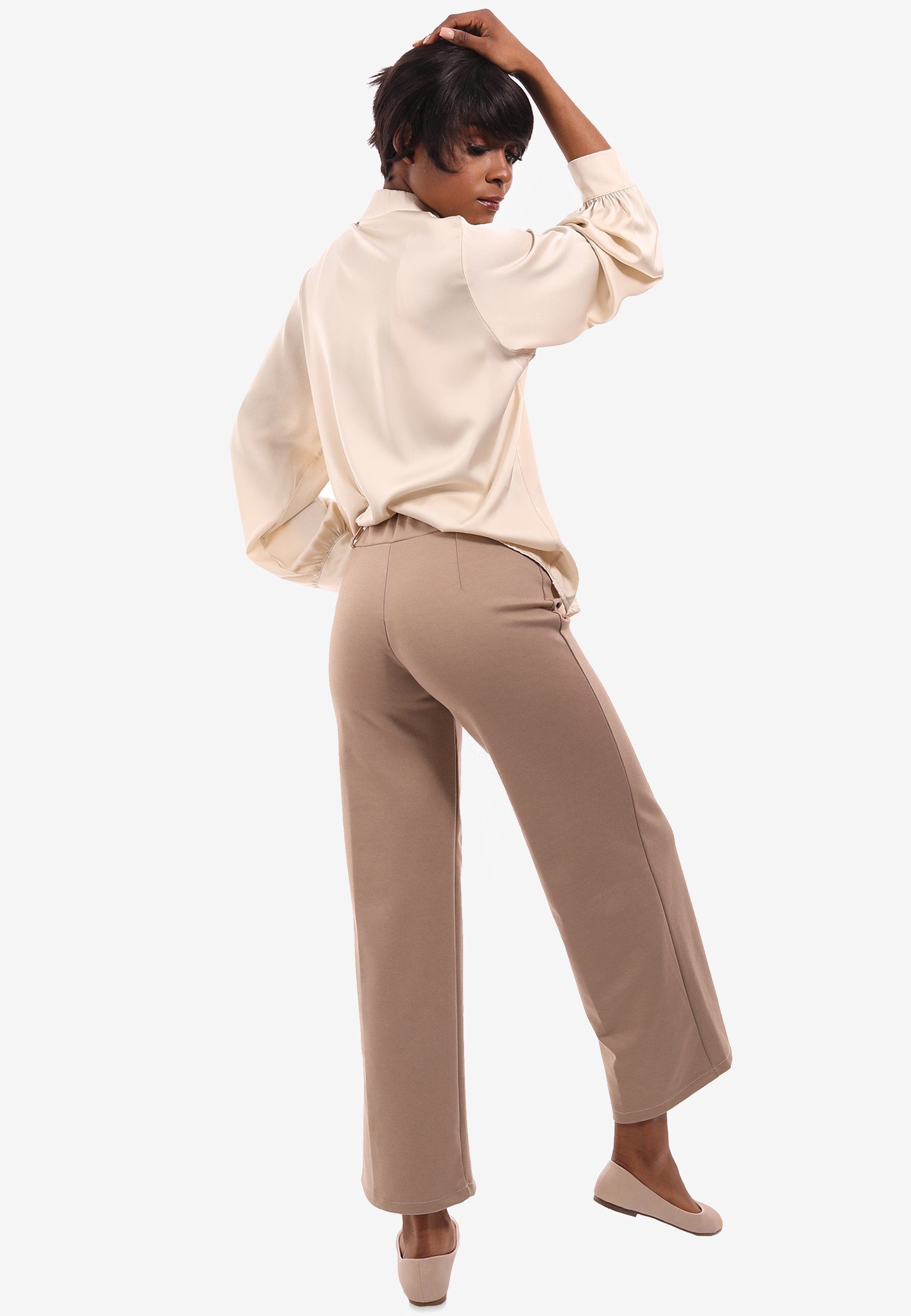 Bund Bein Jerseyhose latte Fashion mit Style weitem elastischem YC & Jerseyhose mit