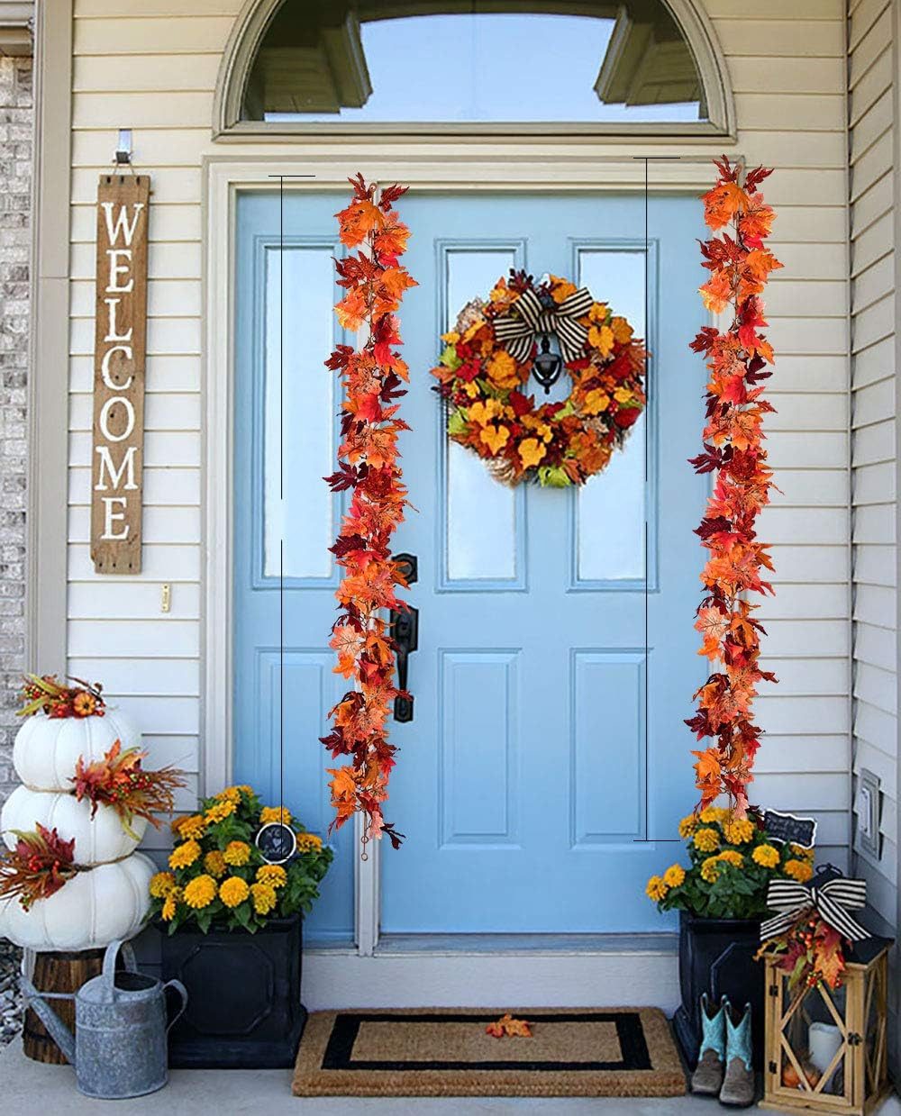 Kunstranke Herbst Girlande Ahornblätter, Ahornblatt Kürbis Herbstkranz, Coonoor, Halloween Girlande Dekorationen für Tisch Kamin Fenster Außenbereich – Bild 3 von 5