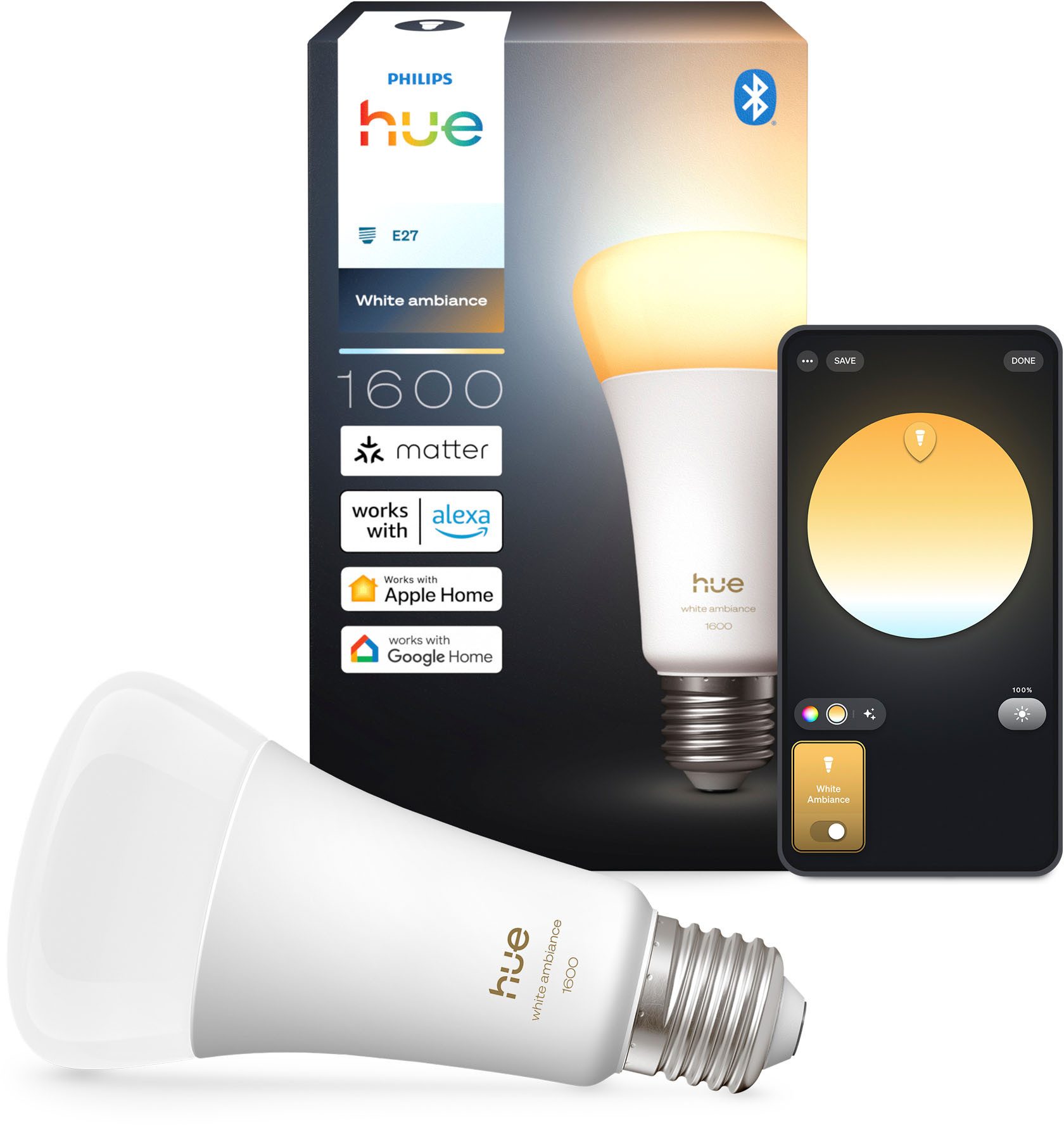 Philips Hue LED-Leuchtmittel White Ambiance 1600lm smarte Lampe, E27, 1 St. günstig online kaufen