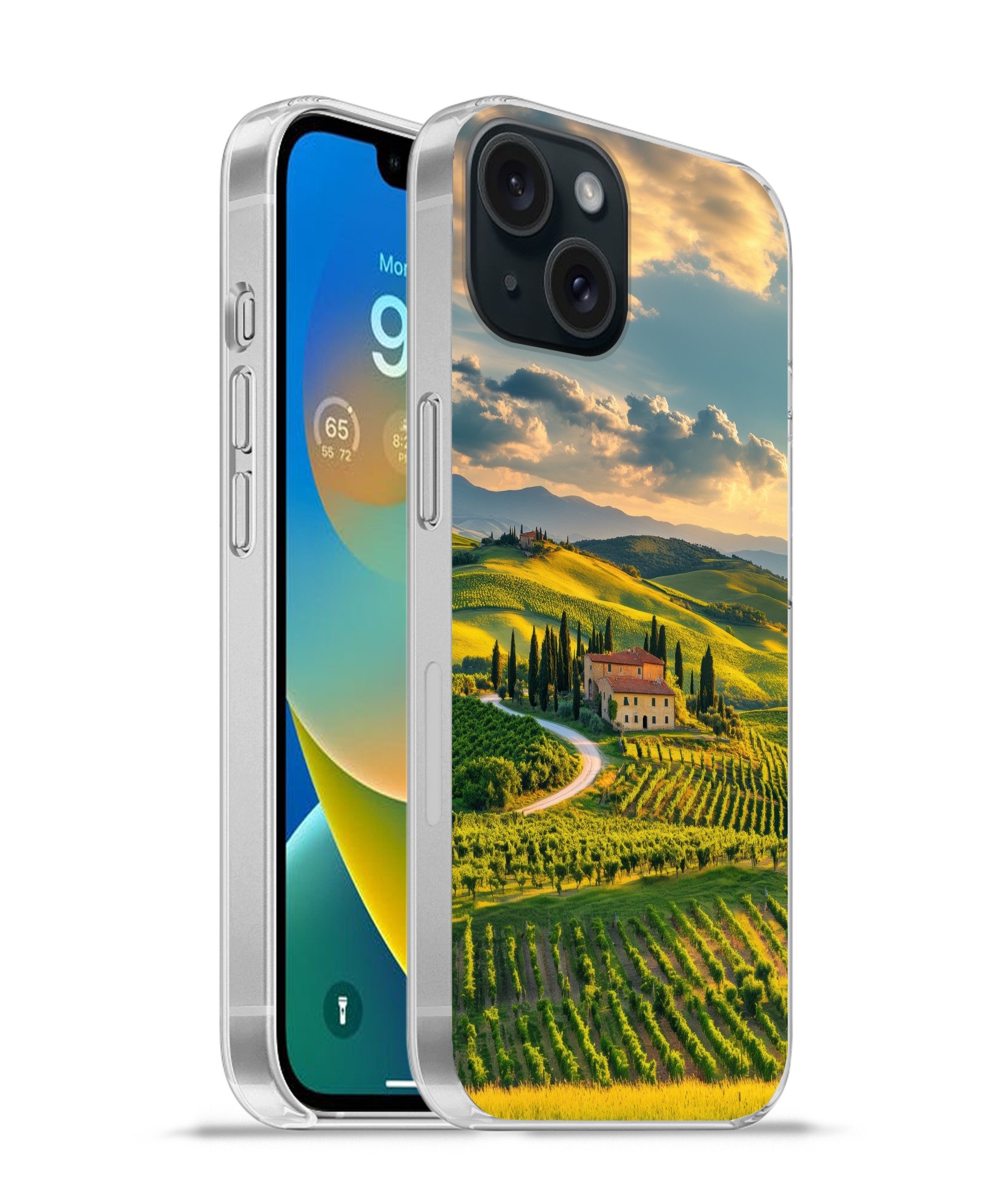 MuchoWow Handyhülle für Apple iPhone 15 Toskana - Landschaft - Weinberge, Smartphone-Bumper, Print, Handy Schutzhülle Dünn