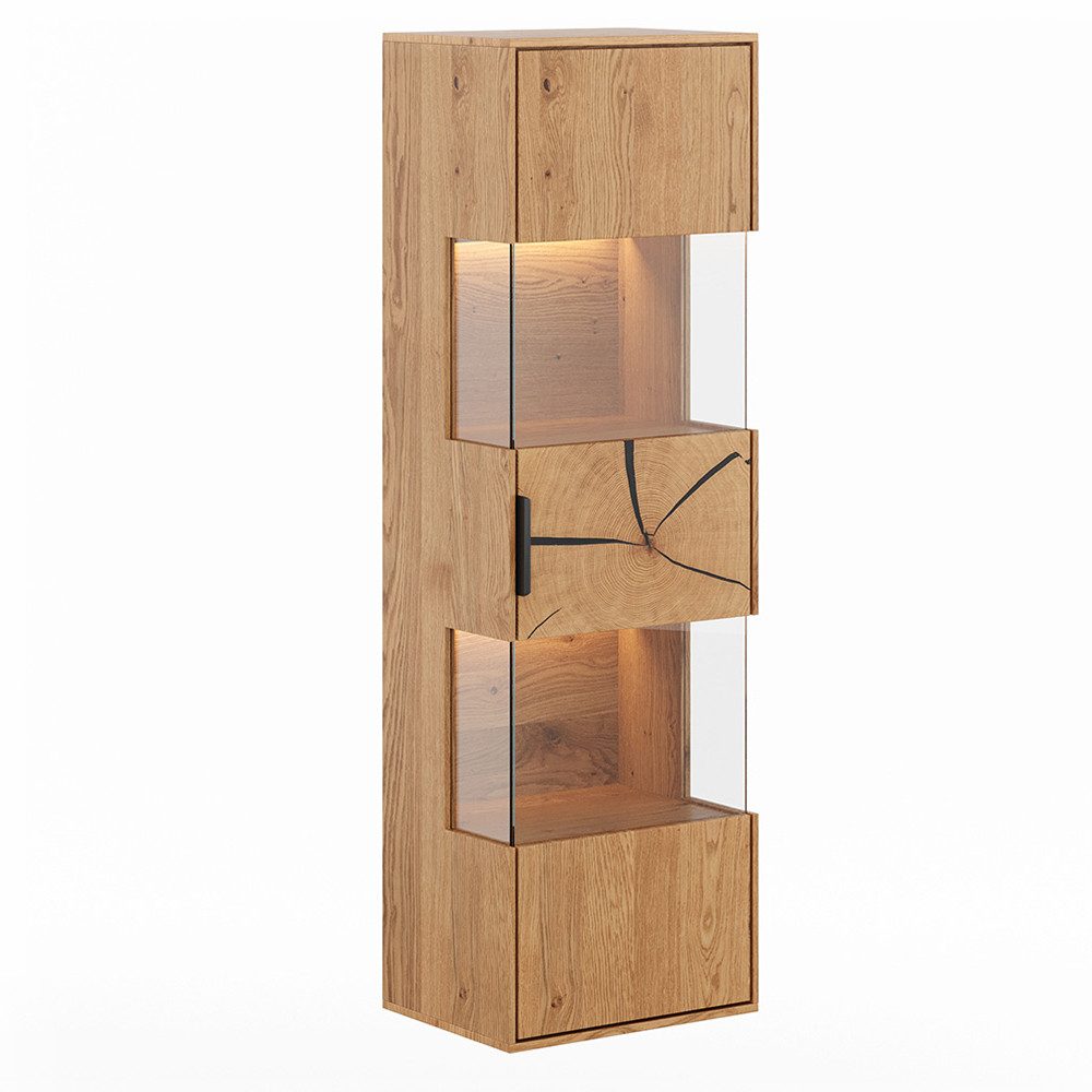 Lomadox Hängevitrine TIVAT-163 Eiche massiv geölt, 43 cm breit, inkl. LED-Beleuchtung