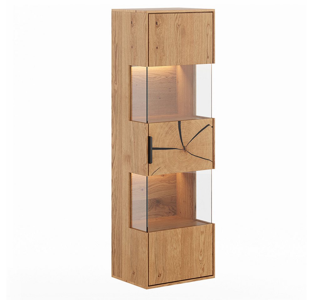 Lomadox Hängevitrine TIVAT-163 Eiche massiv geölt, 43 cm breit, inkl. LED-Beleuchtung