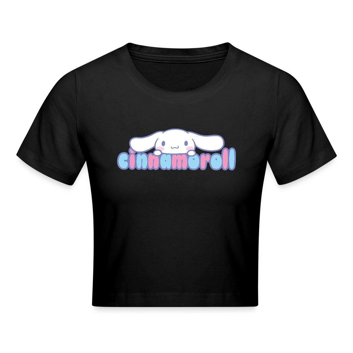 T-Shirt Cinnamoroll Guckt Über Schriftzug Crop Top