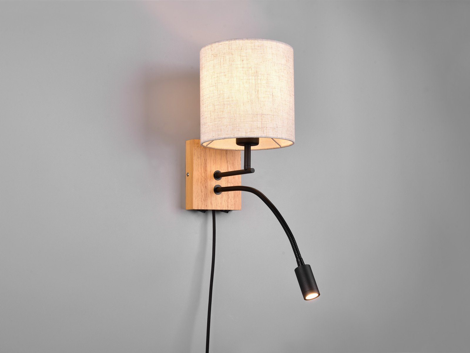 TRIO Leuchten LED Wandleuchte mit Leselampe & Schalter, Höhe 30cm, dimmbar, LED fest integriert, LED wechselbar, warmweiß, innen Wand-Lampe mit Kabel und Stecke – Bild 3 von 5